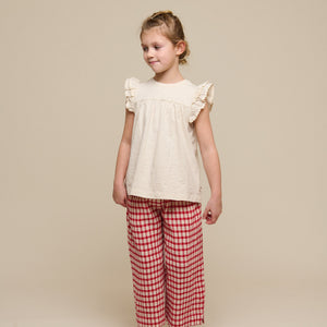Jerseybluse med bølgebånd og flæse - Tween - Offwhite | 101071 Gabriella