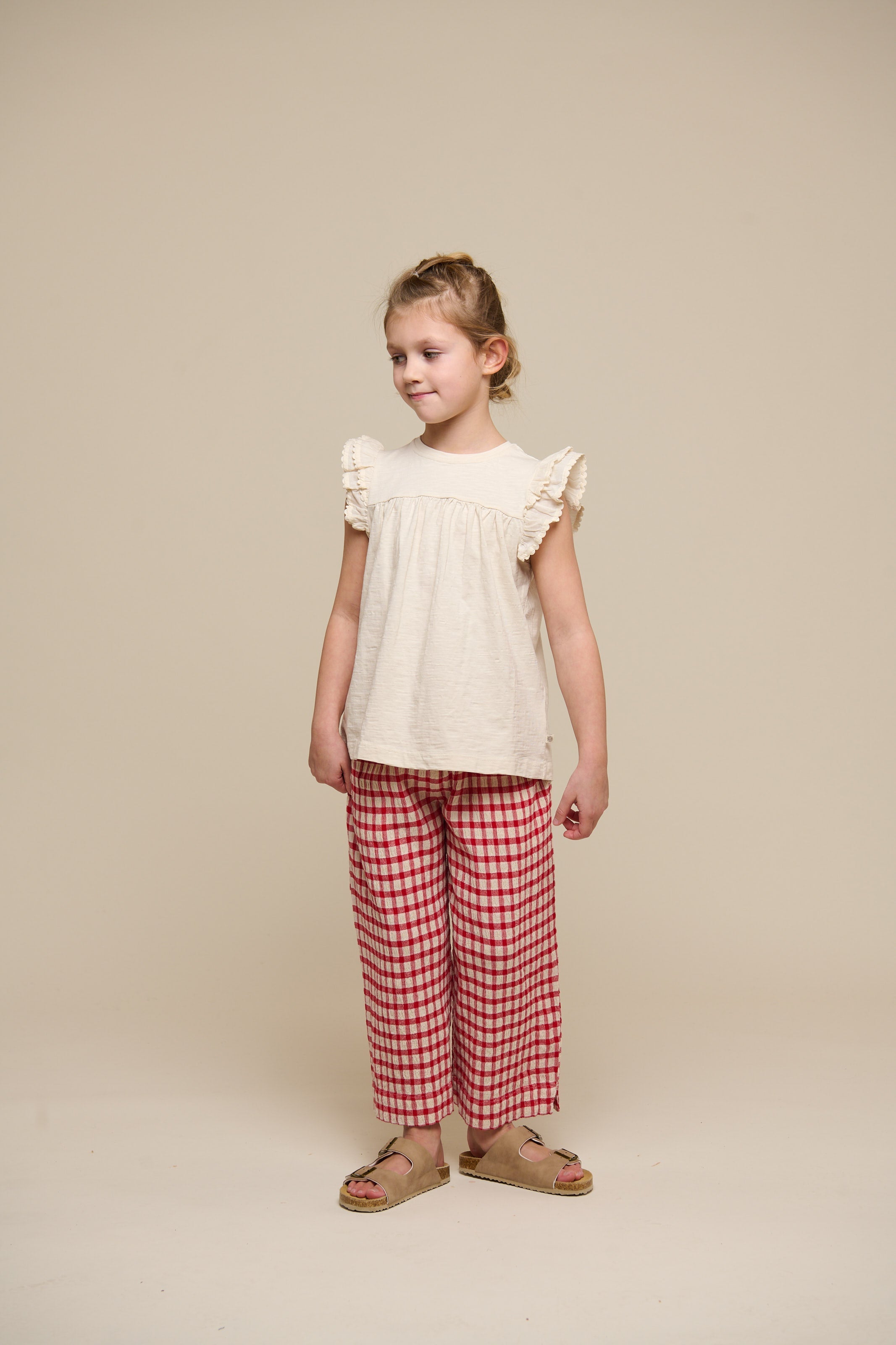 Jerseybluse med bølgebånd og flæse - Tween - Offwhite | 101071 Gabriella