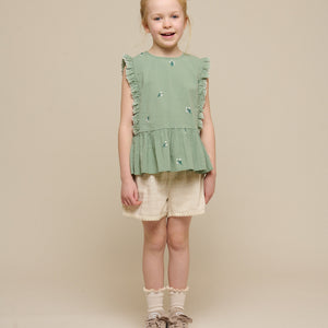 Broderet seersucker top - Tween - Dusty Green | 100981 Nora