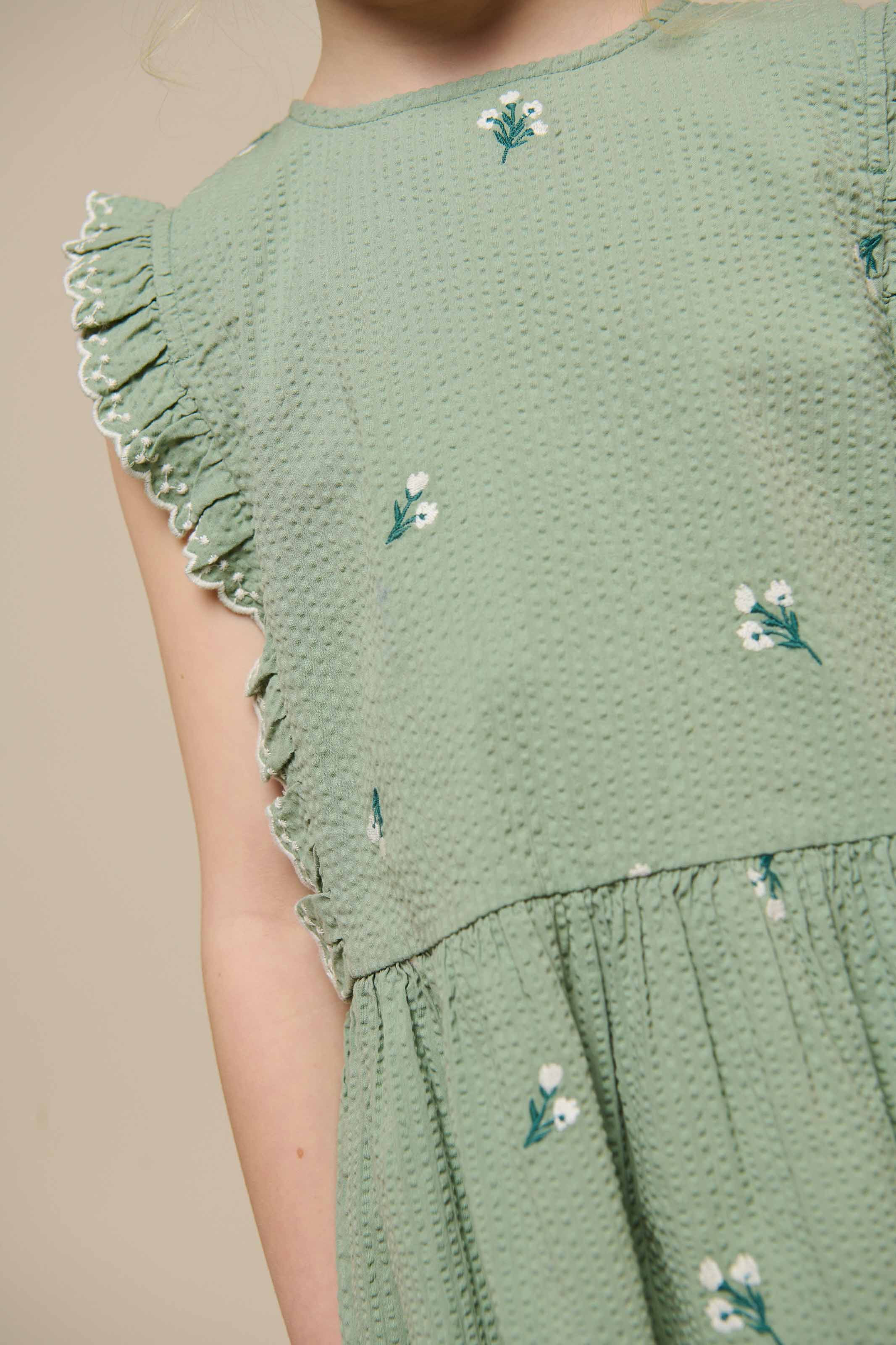 Broderet seersucker top - Tween - Dusty Green | 100981 Nora