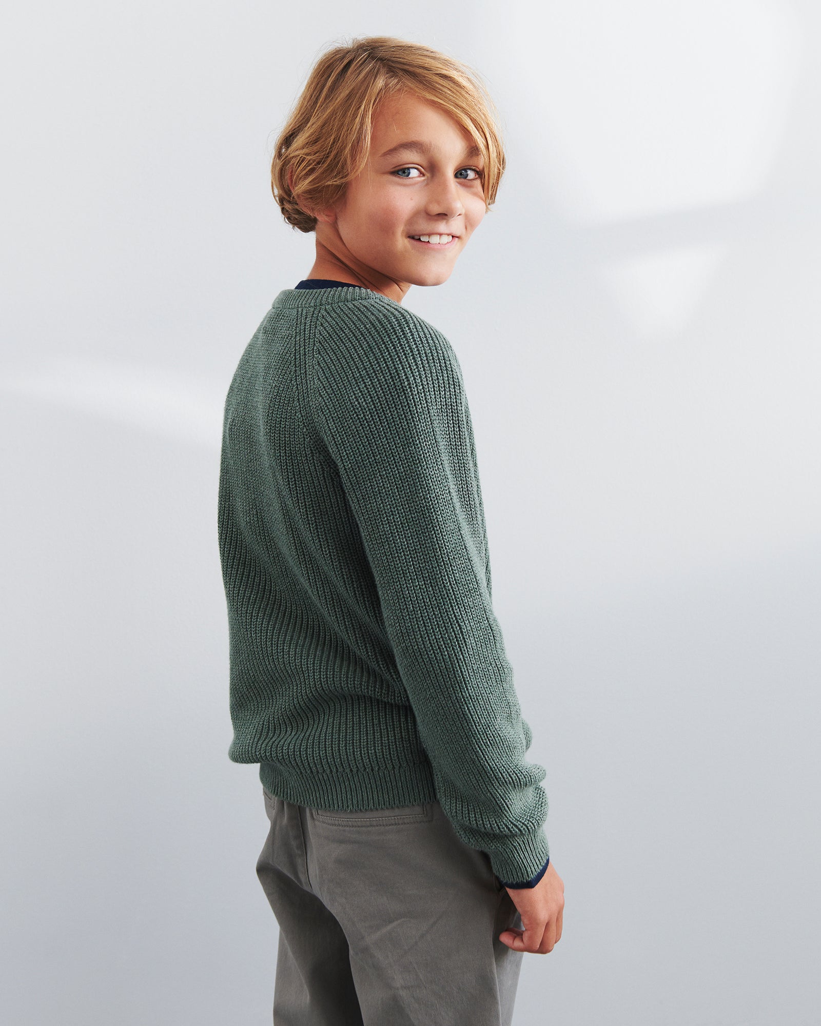 Strikket sweater i bomuld - Tweens - Green Melange