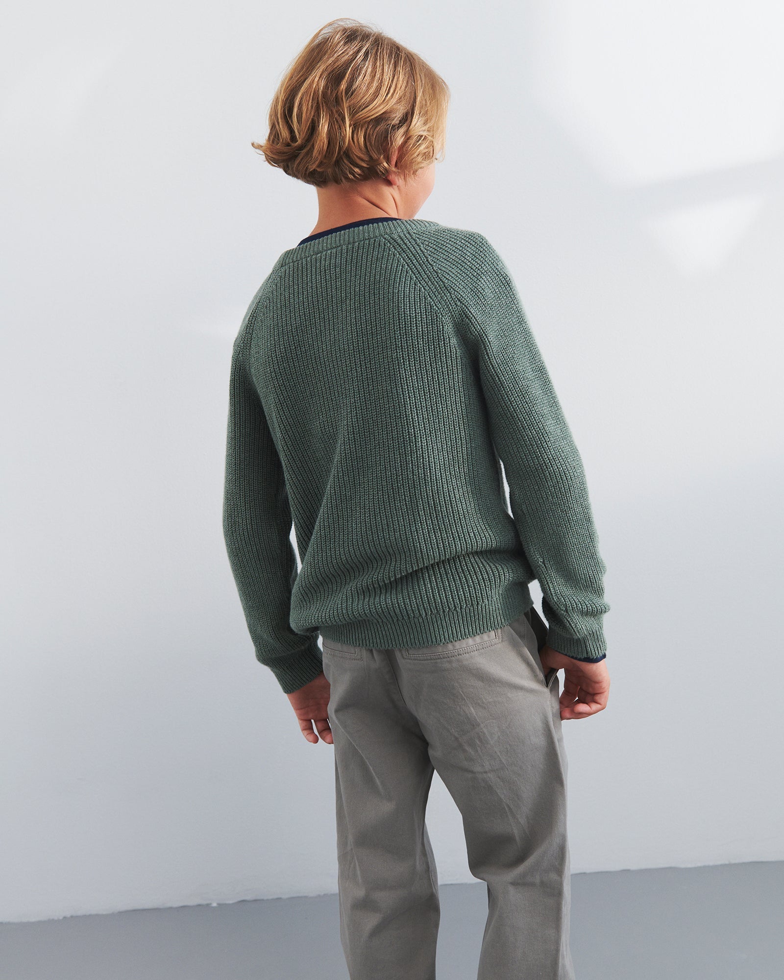 Strikket sweater i bomuld - Tweens - Green Melange