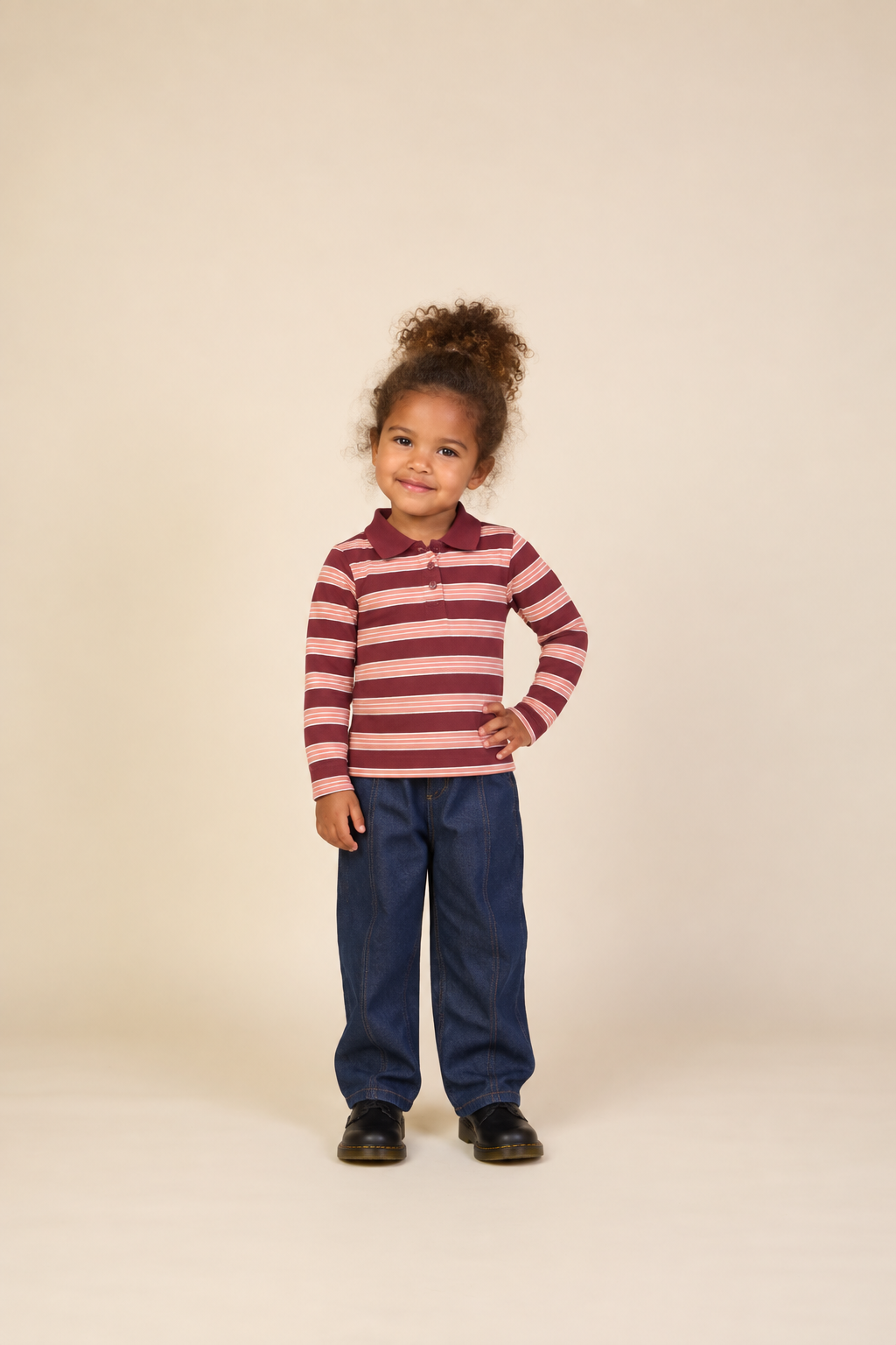 Stribet langærmet jerseypolo Kids - Bordeaux | 101697 Hope