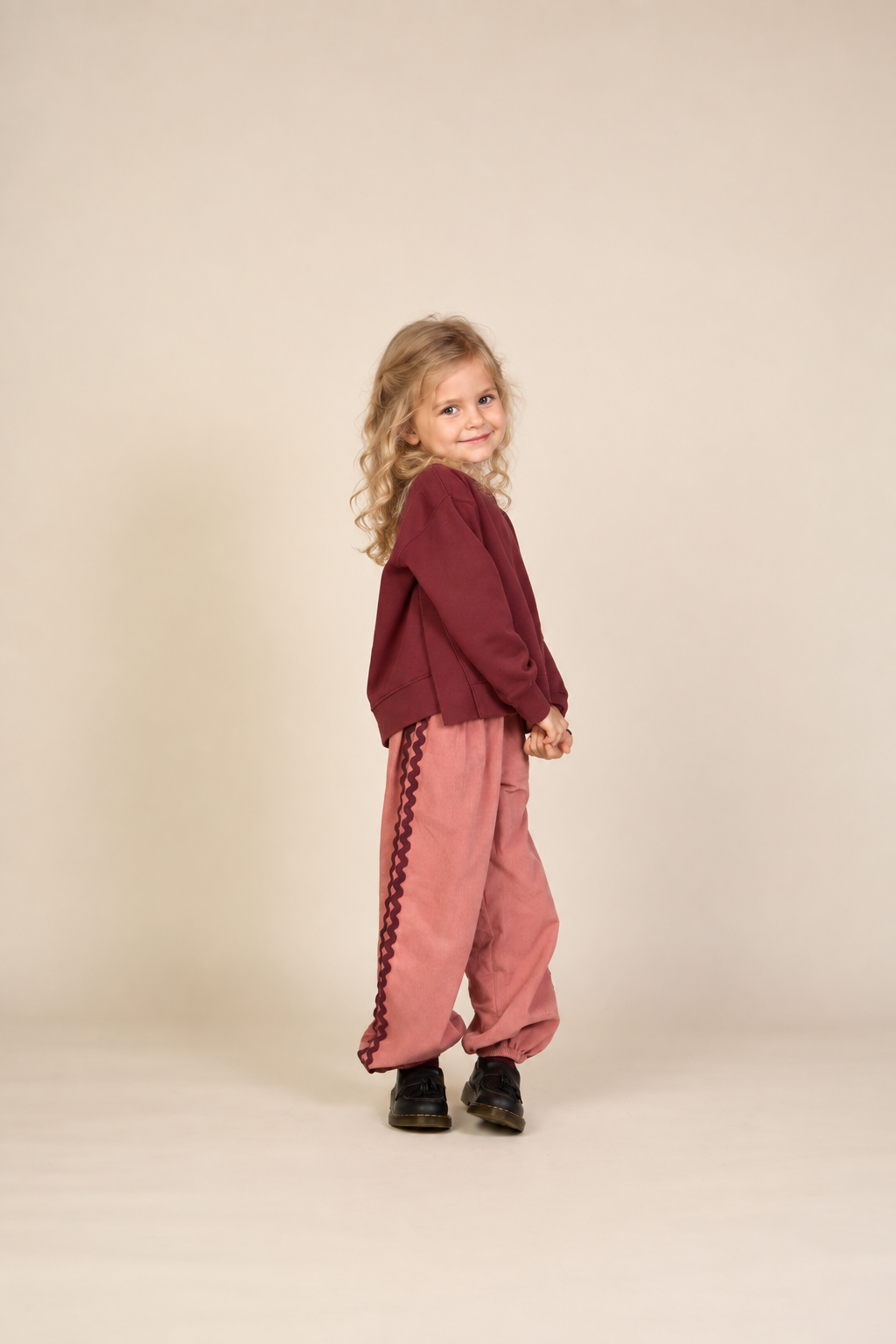 Fløjlsbukser med zig-zag bånd Kids - Dusty Rose | 101483 Sille