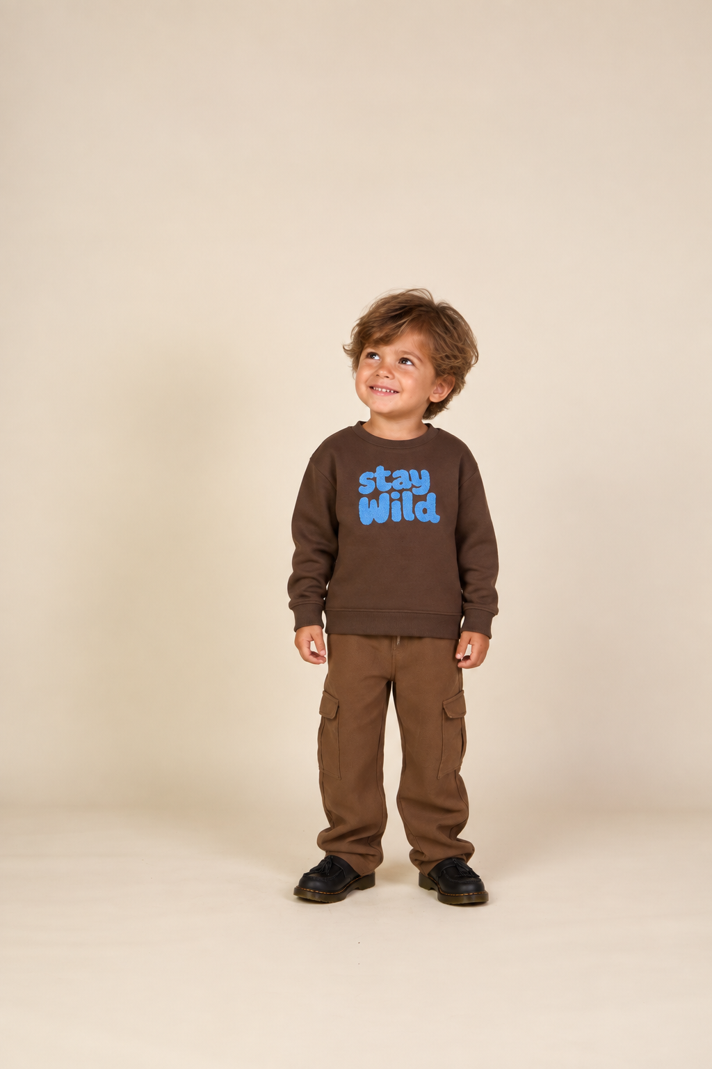 Rundhalset sweatshirt med frottébroderi Kids - Dark Brown | 101622 Joel