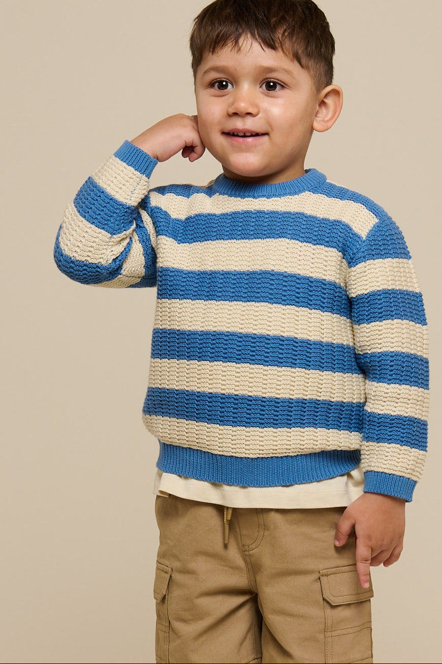 Stribet strik - Kids - Dusty Blue/Offwhite | 101283 Brady