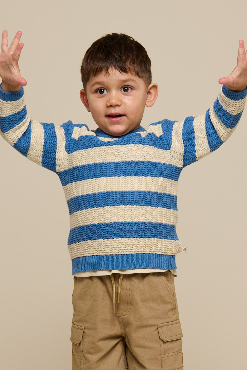 Stribet strik - Kids - Dusty Blue/Offwhite | 101283 Brady