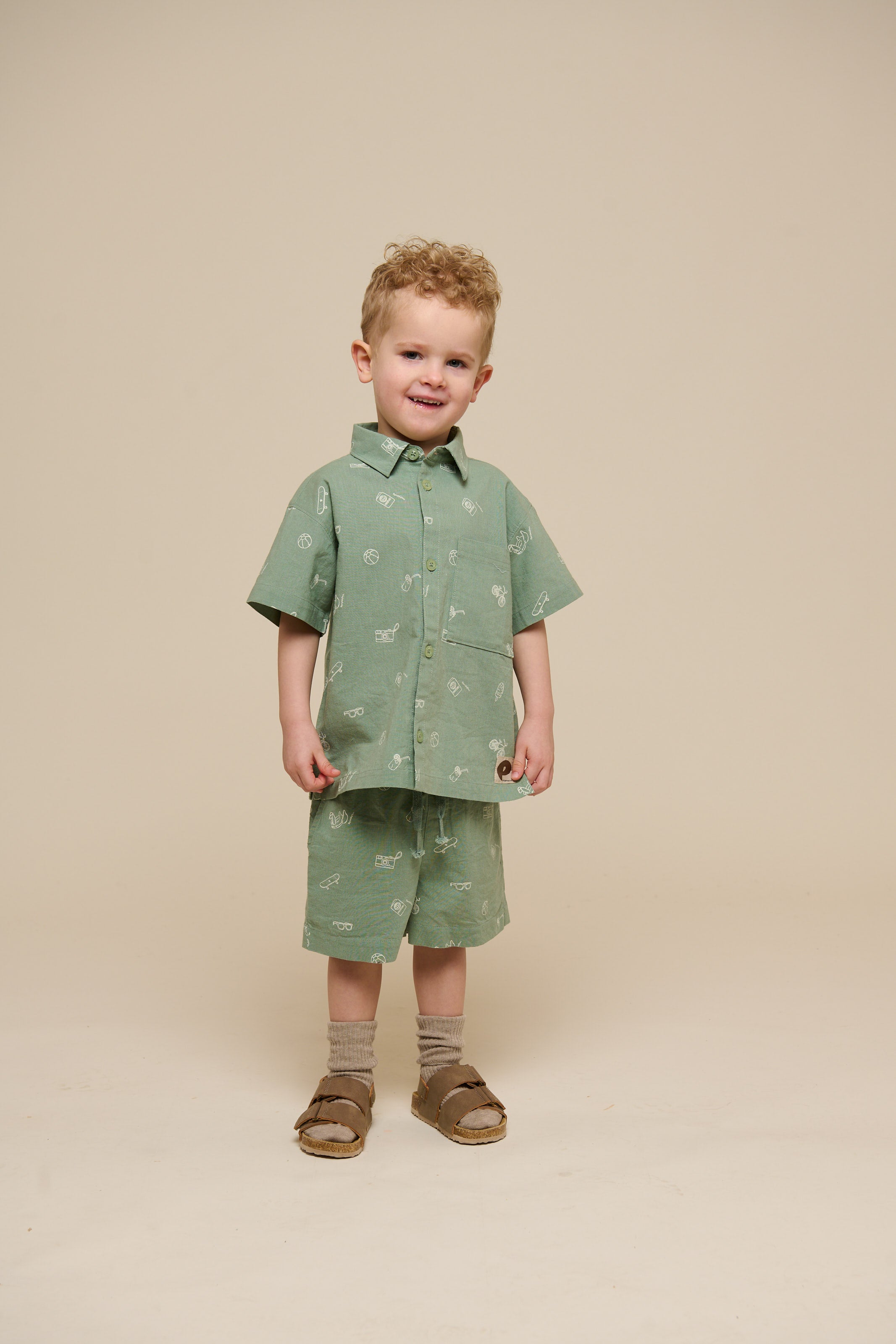 Printet skjorte i hørmix - Kids - Dusty Green | 101165 William