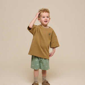Printede shorts i hørmix - Kids - Dusty Green | 101169 William