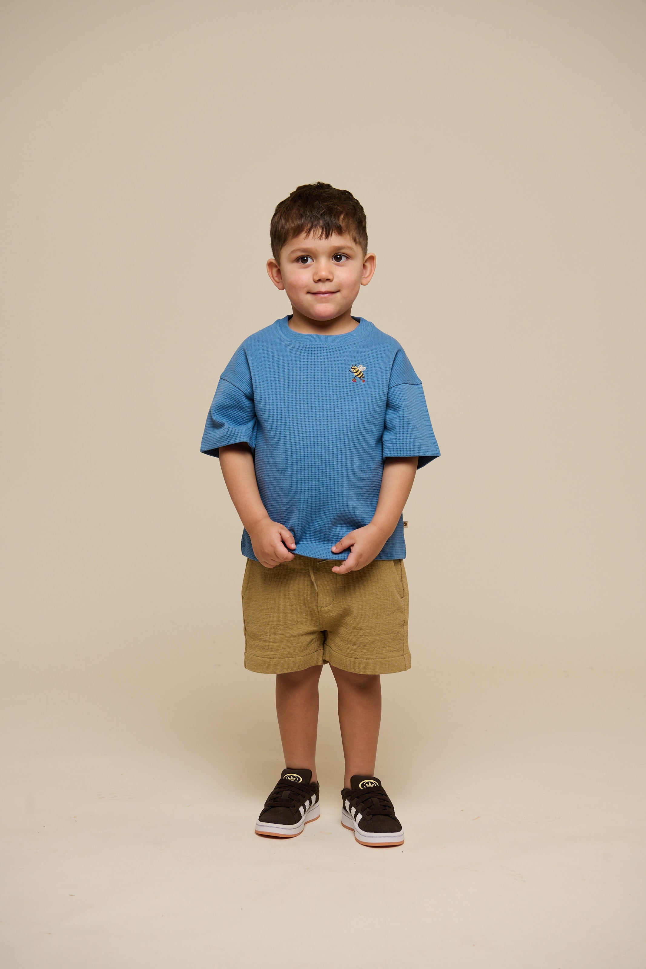 Vaffelstrikket T-shirt - Kids - Dusty Blue | 101150 Evan