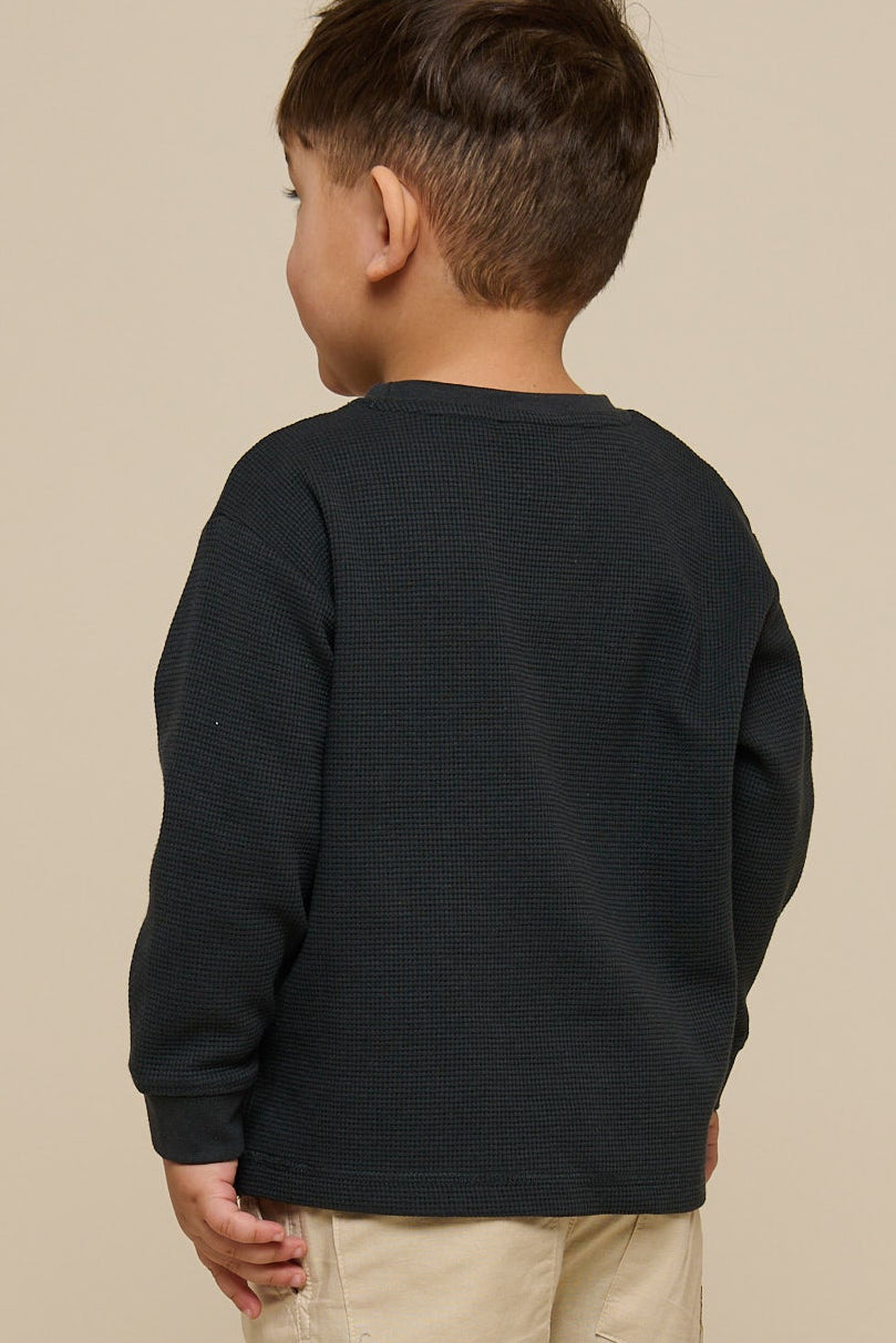 Langærmet T-shirt med struktur - Kids - Forest Green | 100707 Malthe