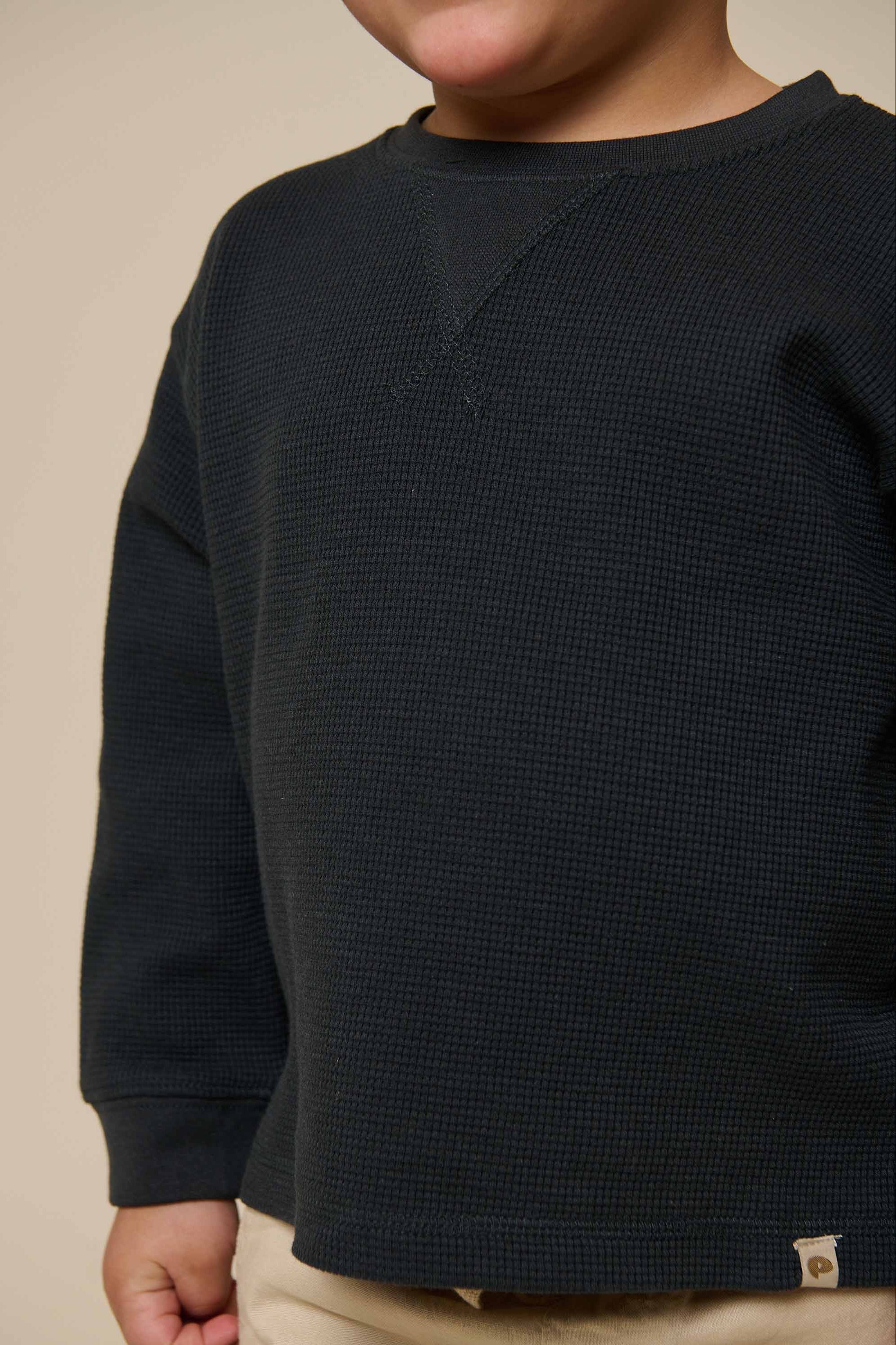Langærmet T-shirt med struktur - Kids - Forest Green | 100707 Malthe