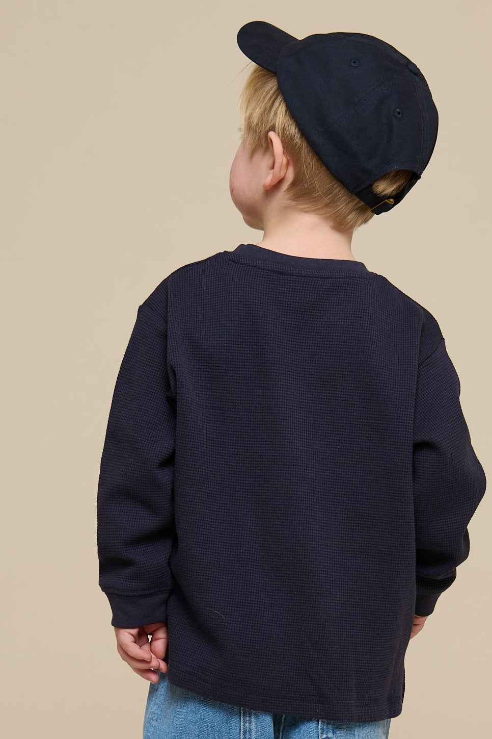 Langærmet T-shirt med struktur - Kids - Navy | 100703 Malthe