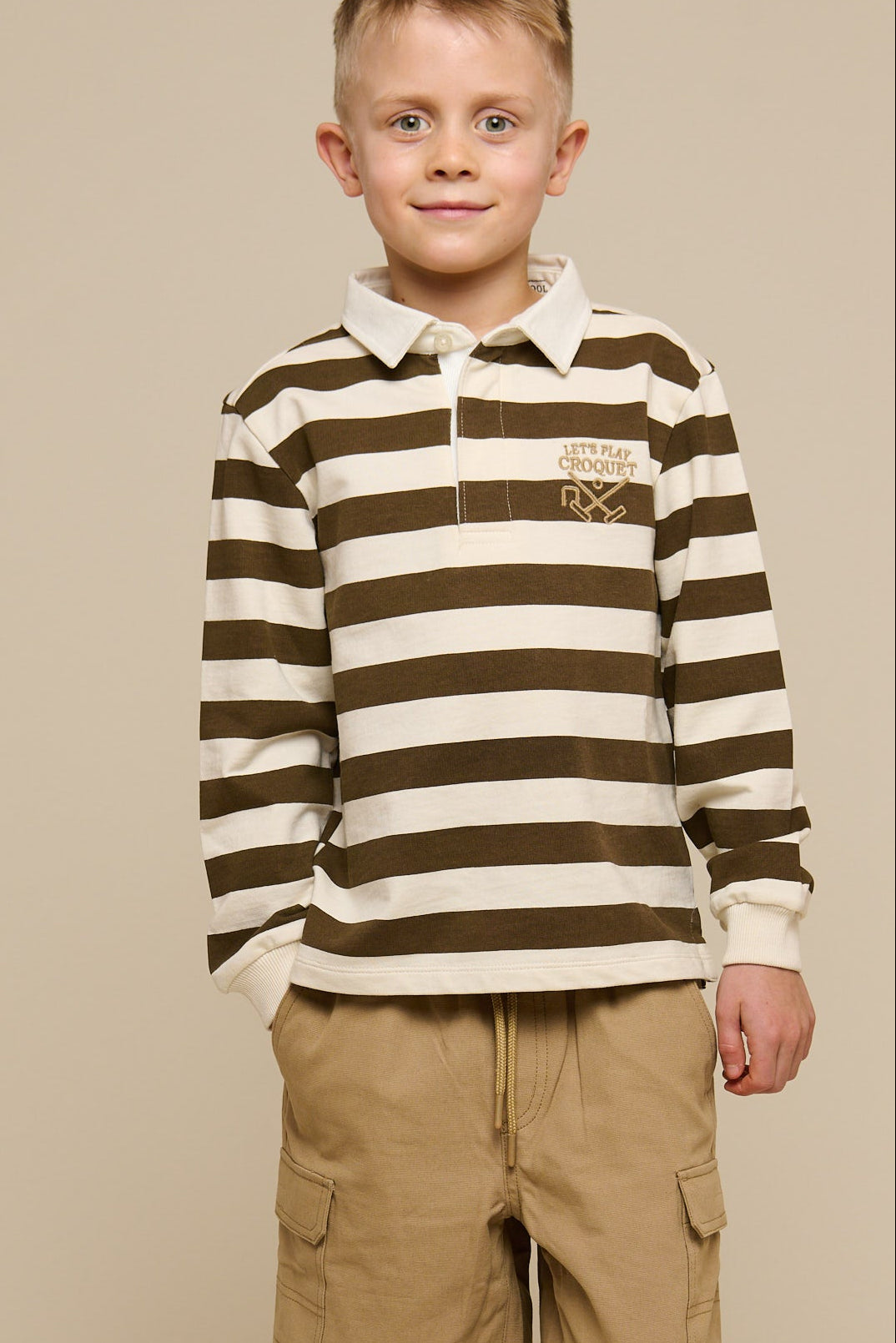 Stribet polo sweatshirt - Tween - Dark Brown/Offwhite | 101398 Marco