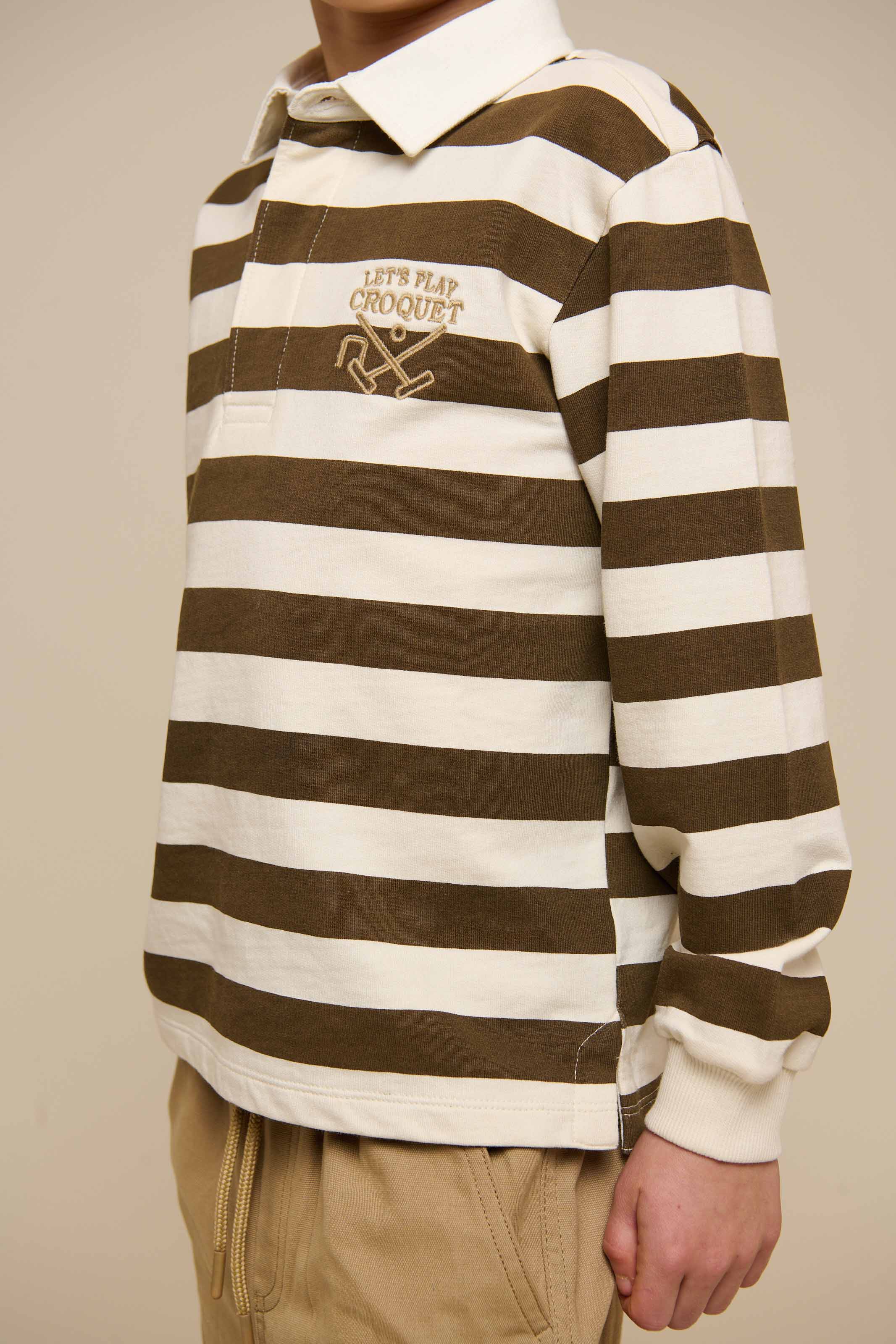 Stribet polo sweatshirt - Tween - Dark Brown/Offwhite | 101398 Marco
