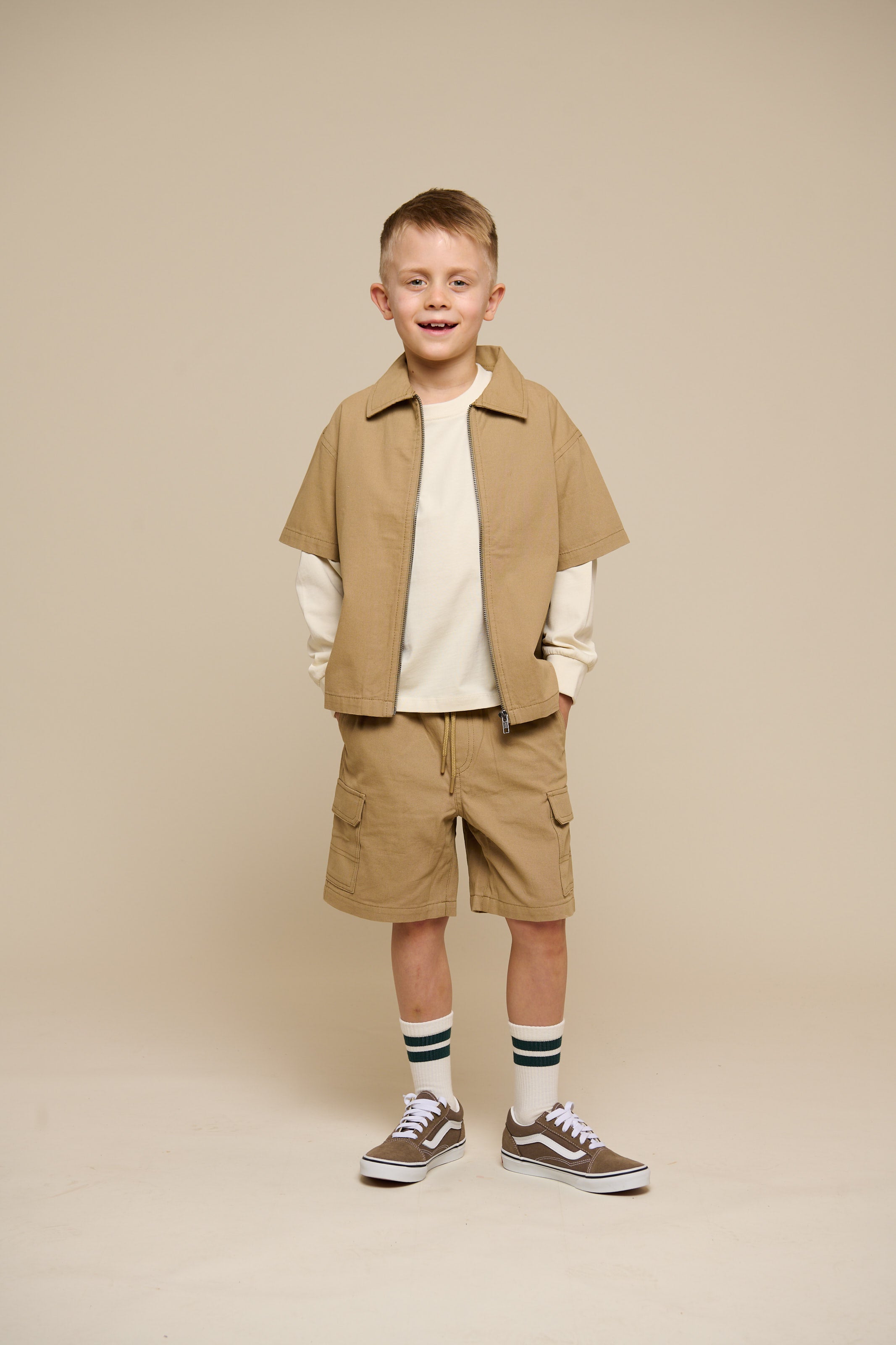 Canvas skjortejakke med lynlås - Kids - Khaki | 101124 Isack