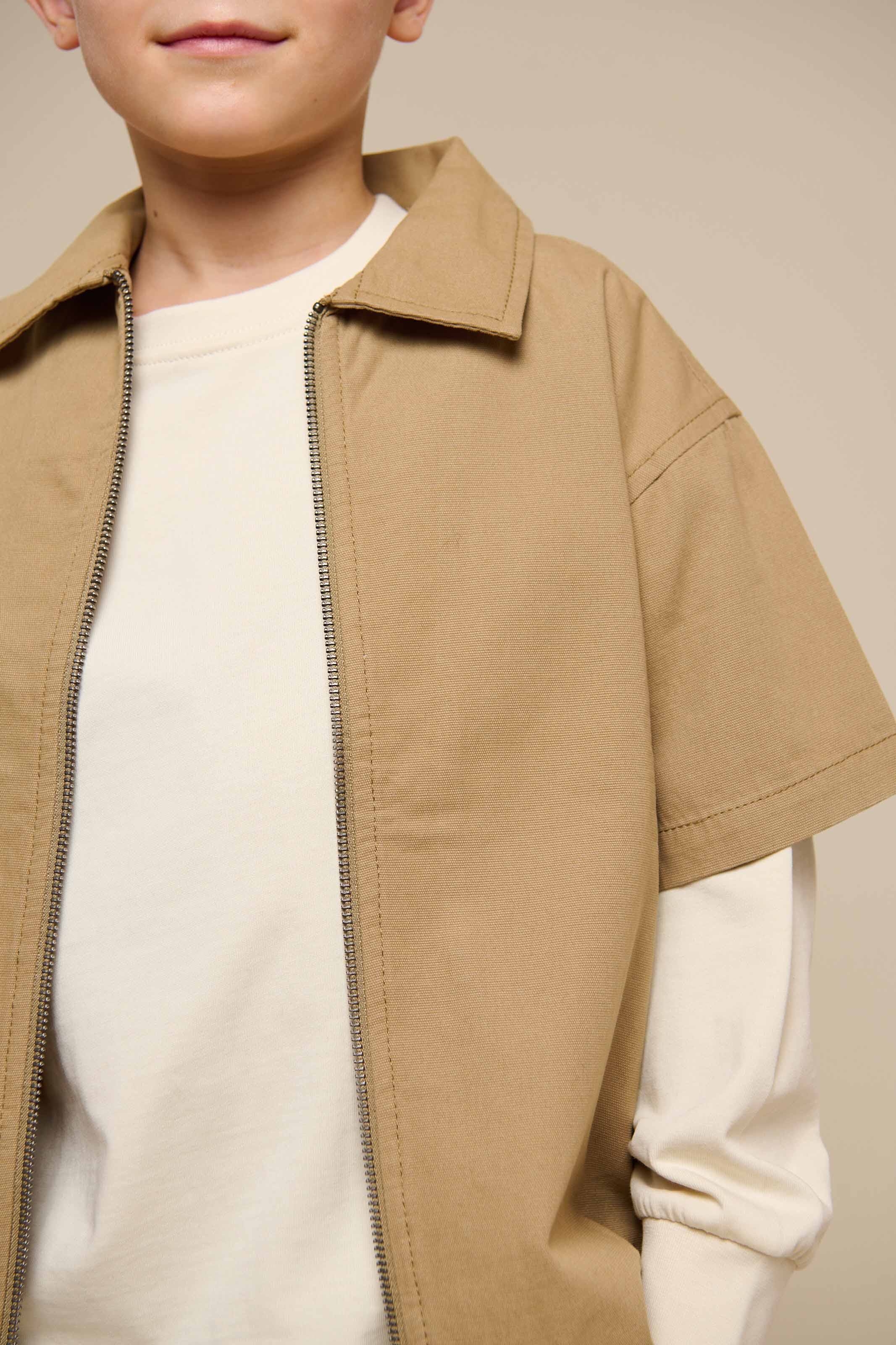 Canvas skjortejakke med lynlås - Kids - Khaki | 101124 Isack