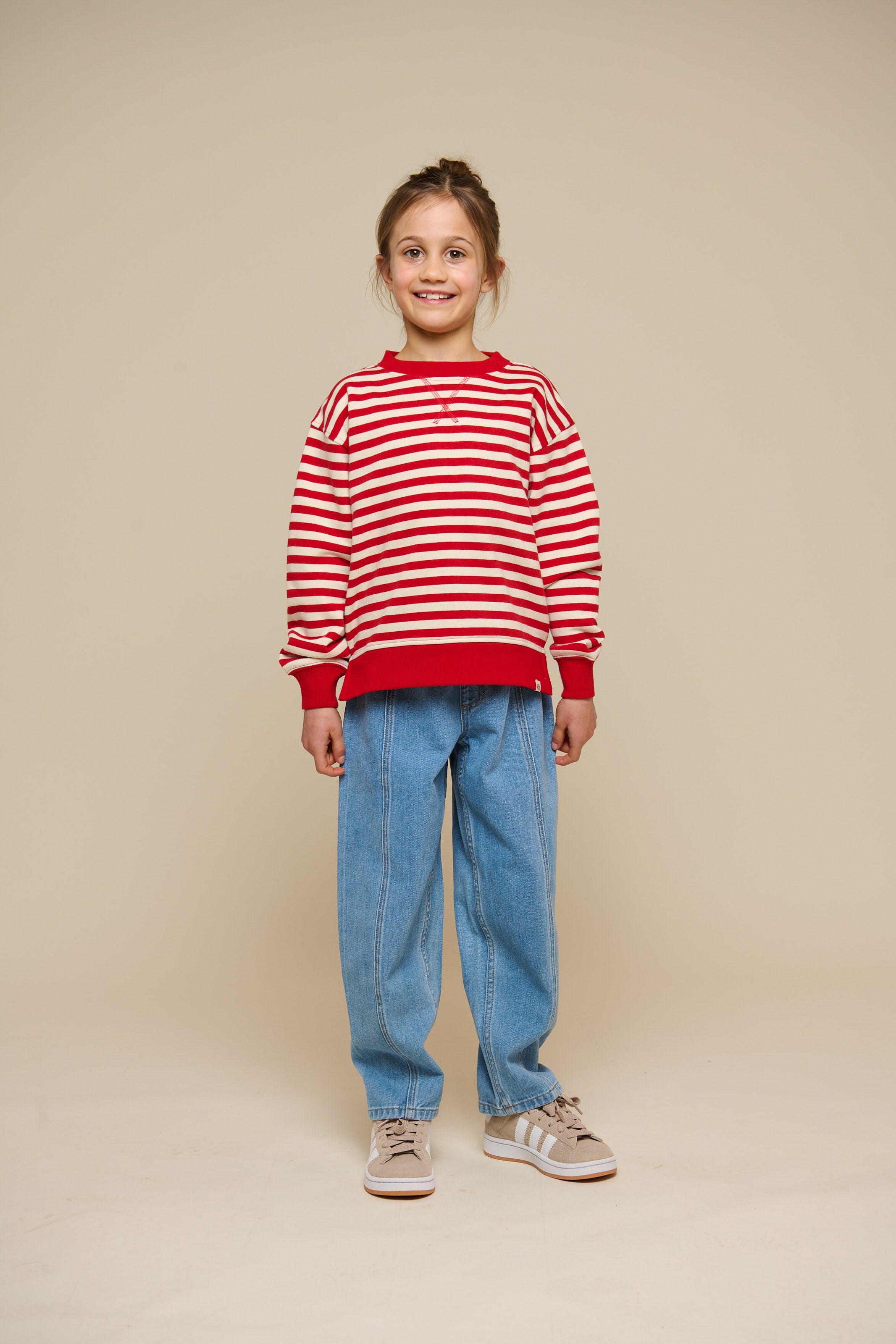 Stribet crewneck sweatshirt - Tween - Cherry Red Stripe | 101343 Daniella