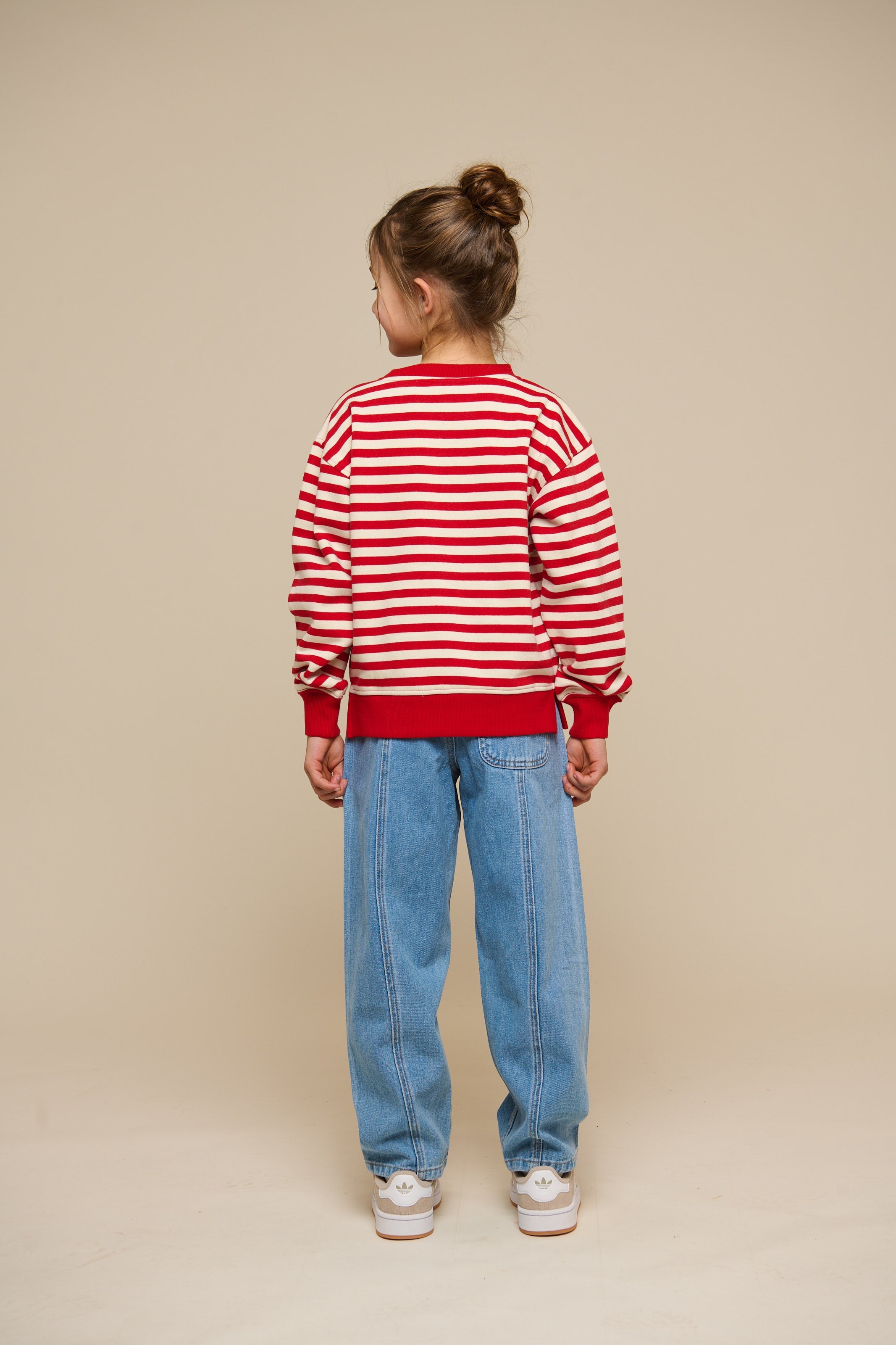 Stribet crewneck sweatshirt - Tween - Cherry Red Stripe | 101343 Daniella