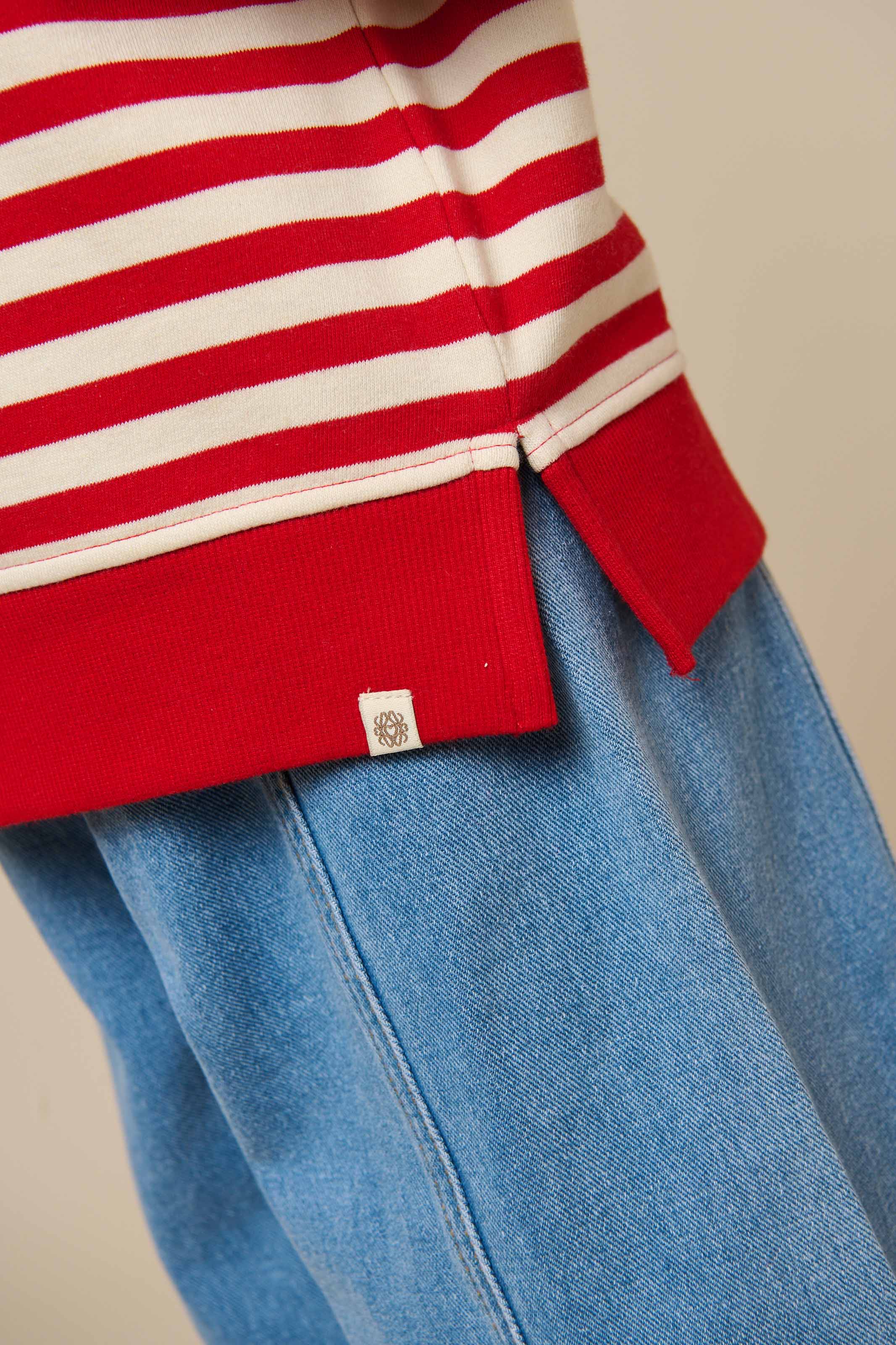Stribet crewneck sweatshirt - Tween - Cherry Red Stripe | 101343 Daniella