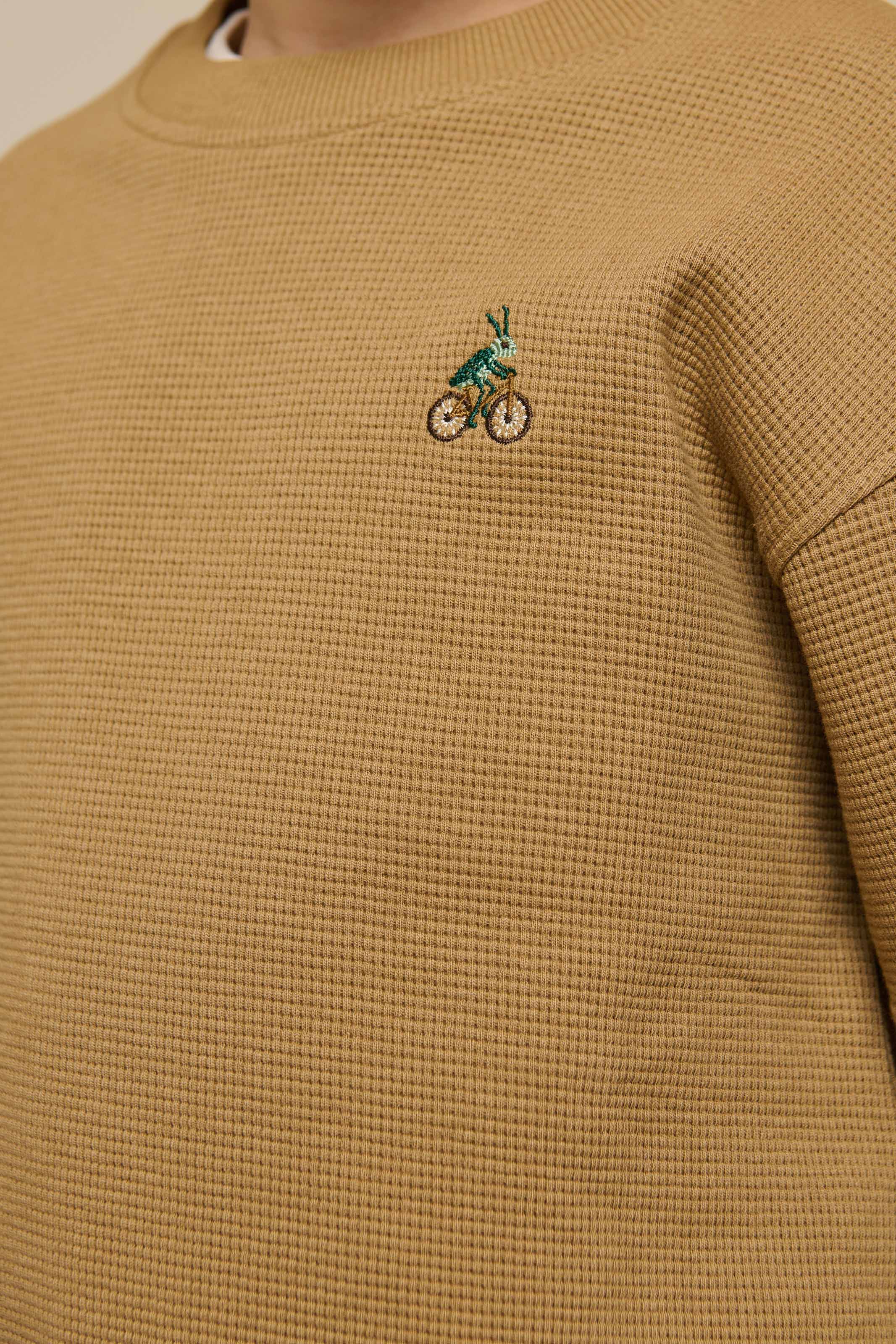 Vaffelstrikket T-shirt - Tween - Khaki | 101149 Evan