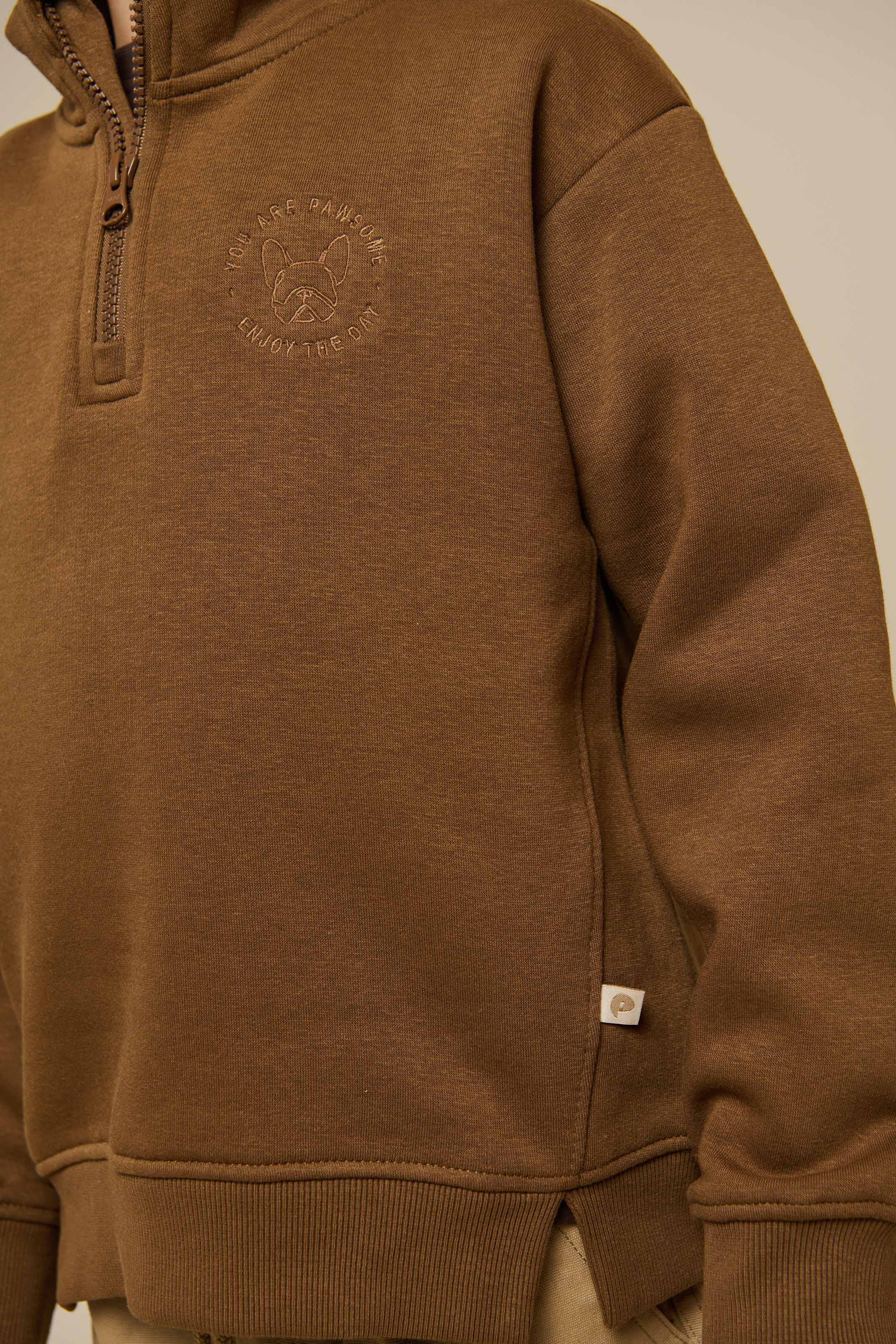 Sweatshirt med kort lynlås - Tween - Coffee | 100809 Tristan