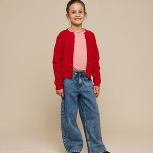Strikket cardigan i bomuld - Tween - Cherry Red | 101270 Katie