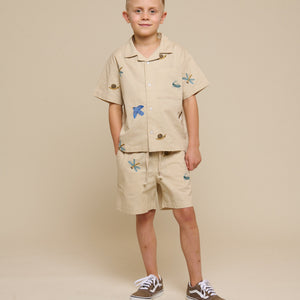 Broderet kortærmet bomuldsskjorte - Tween - Light Beige | 101096 Erik