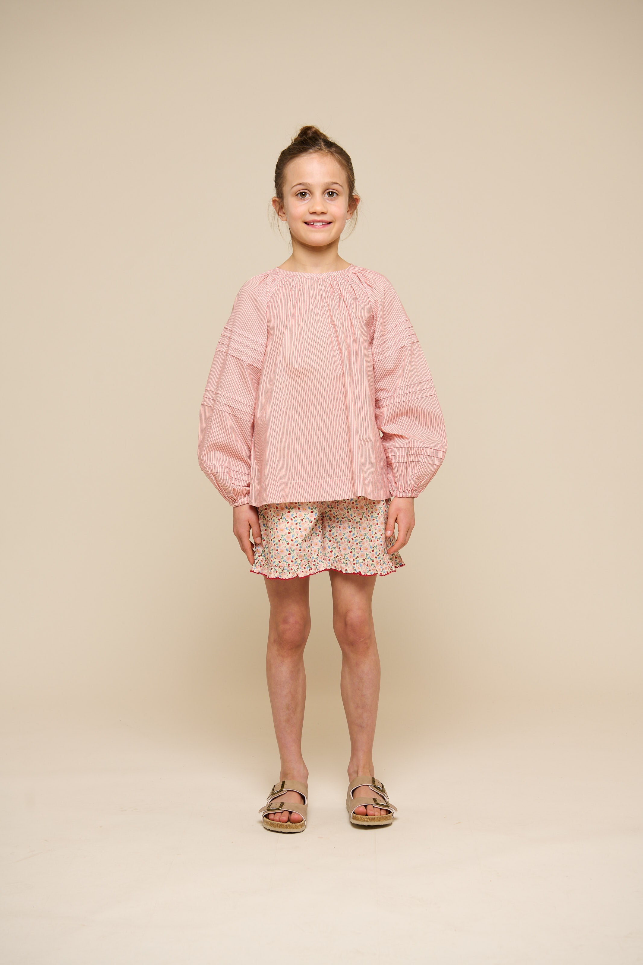 Langærmet stribet bluse - Tween - Offwhite/Cherry Red | 100991 Willa