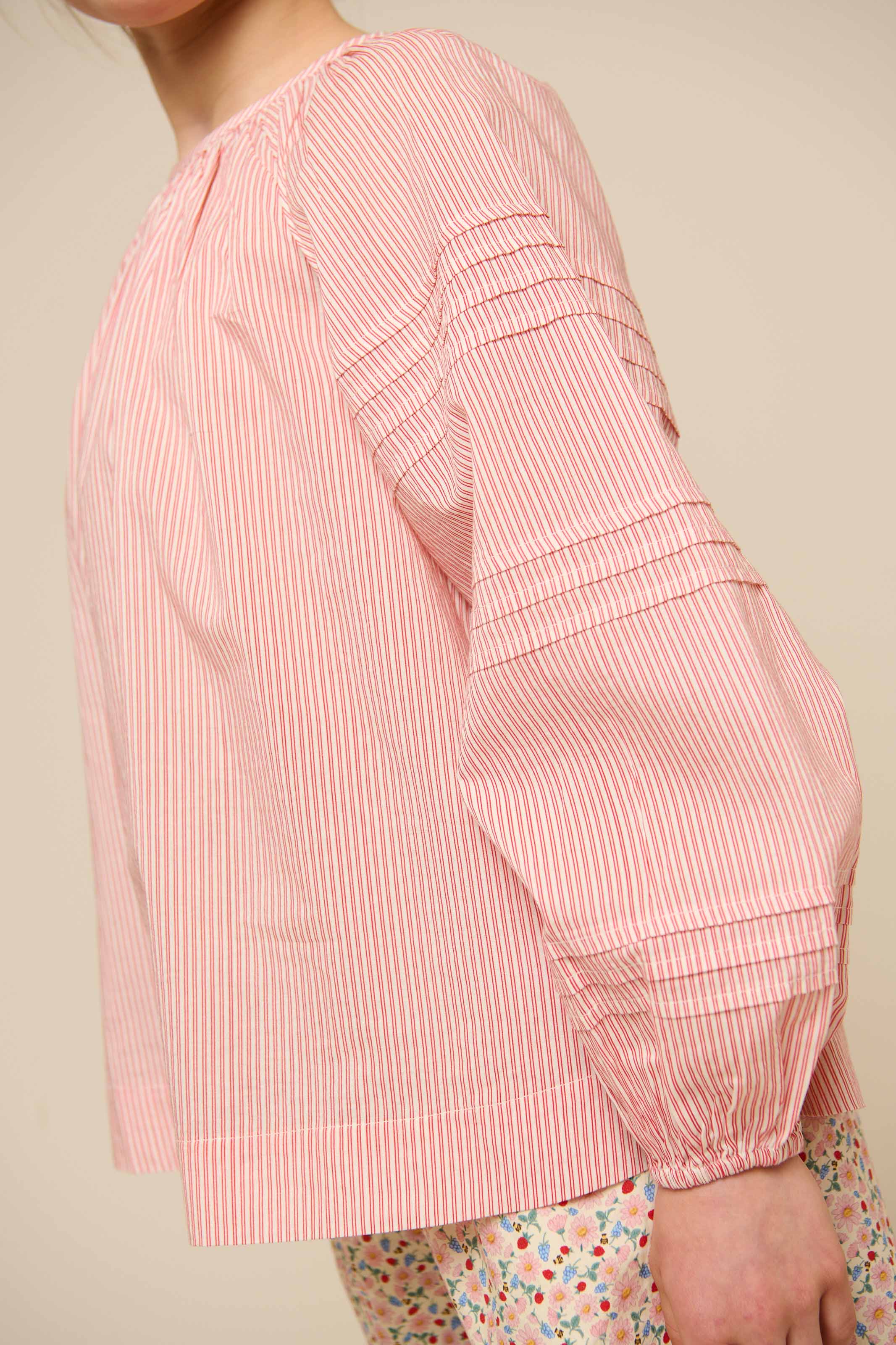 Langærmet stribet bluse - Tween - Offwhite/Cherry Red | 100991 Willa