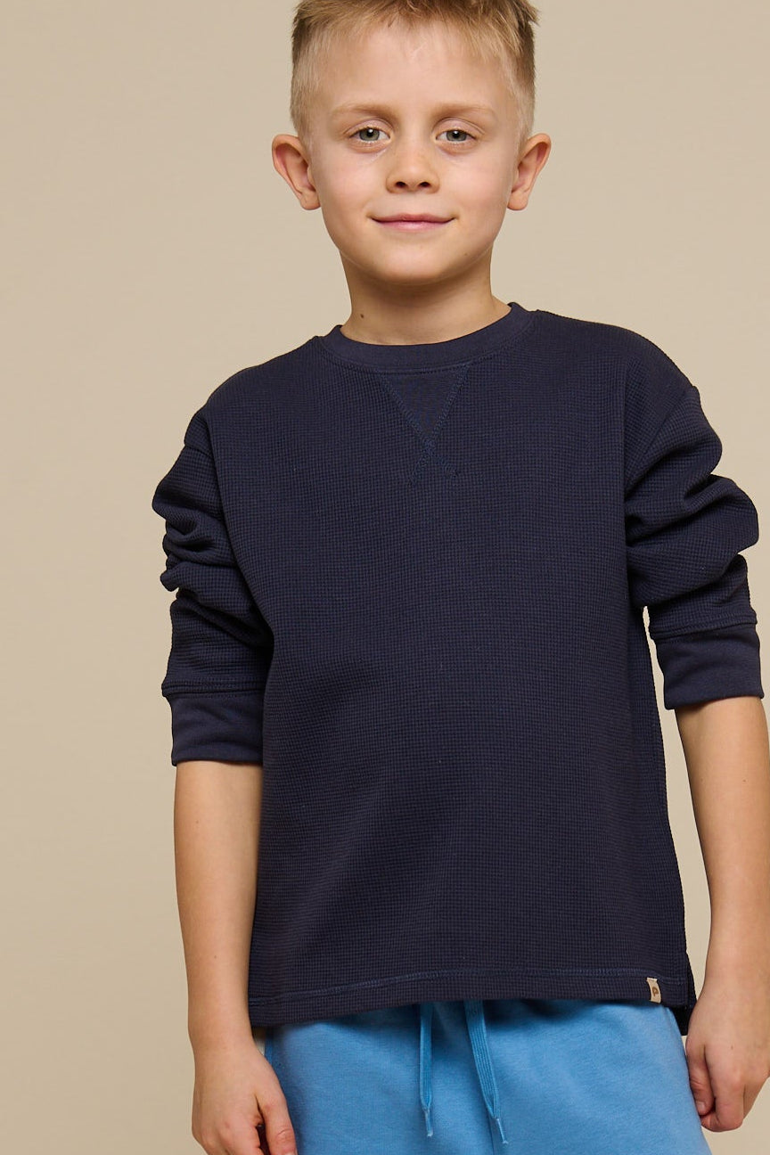 Langærmet T-shirt med struktur - Tween - Navy | 100704 Malthe