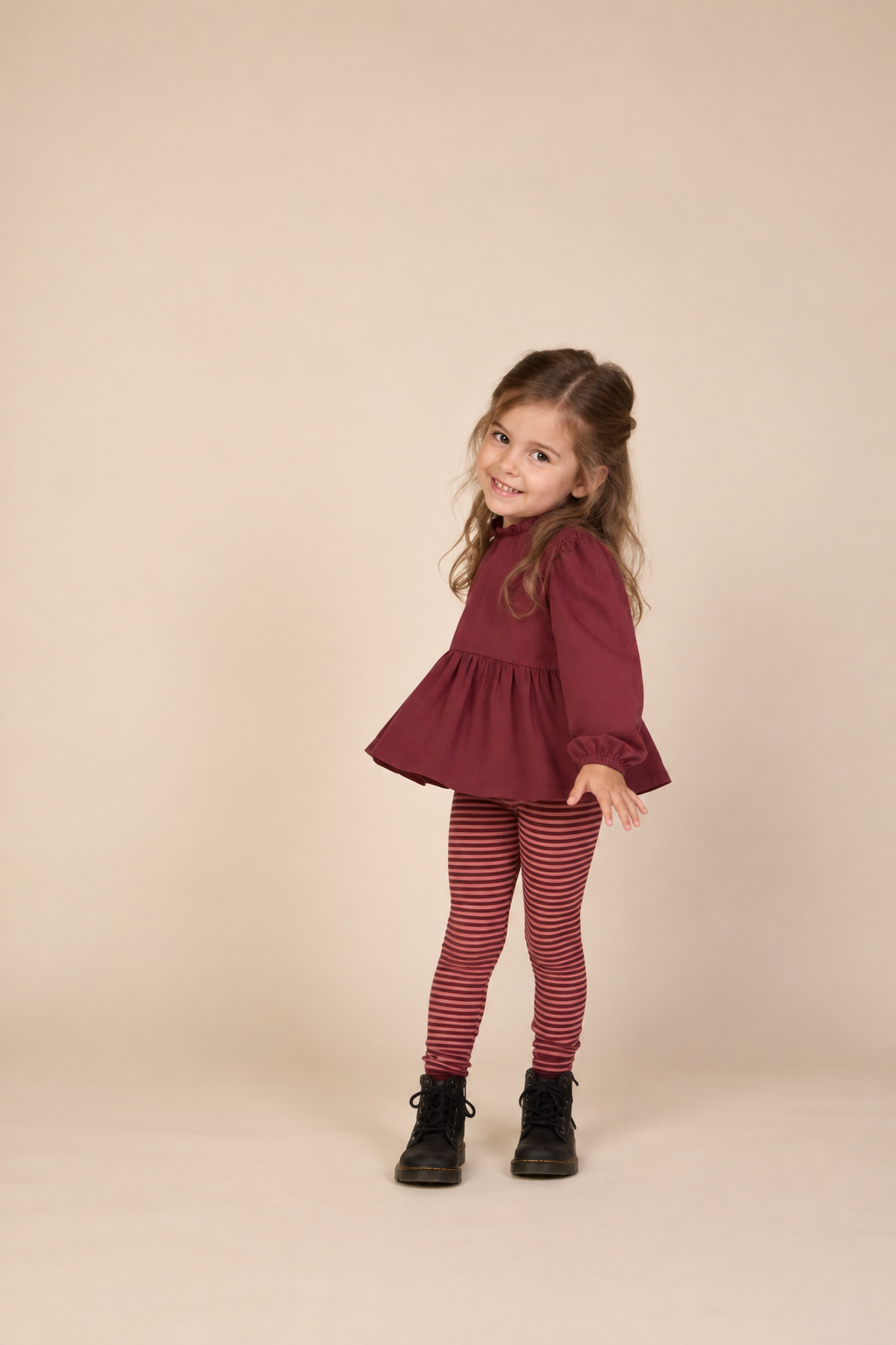 Ensfarvet jerseybluse med peplum Kids - Bordeaux | 101547 Heidi
