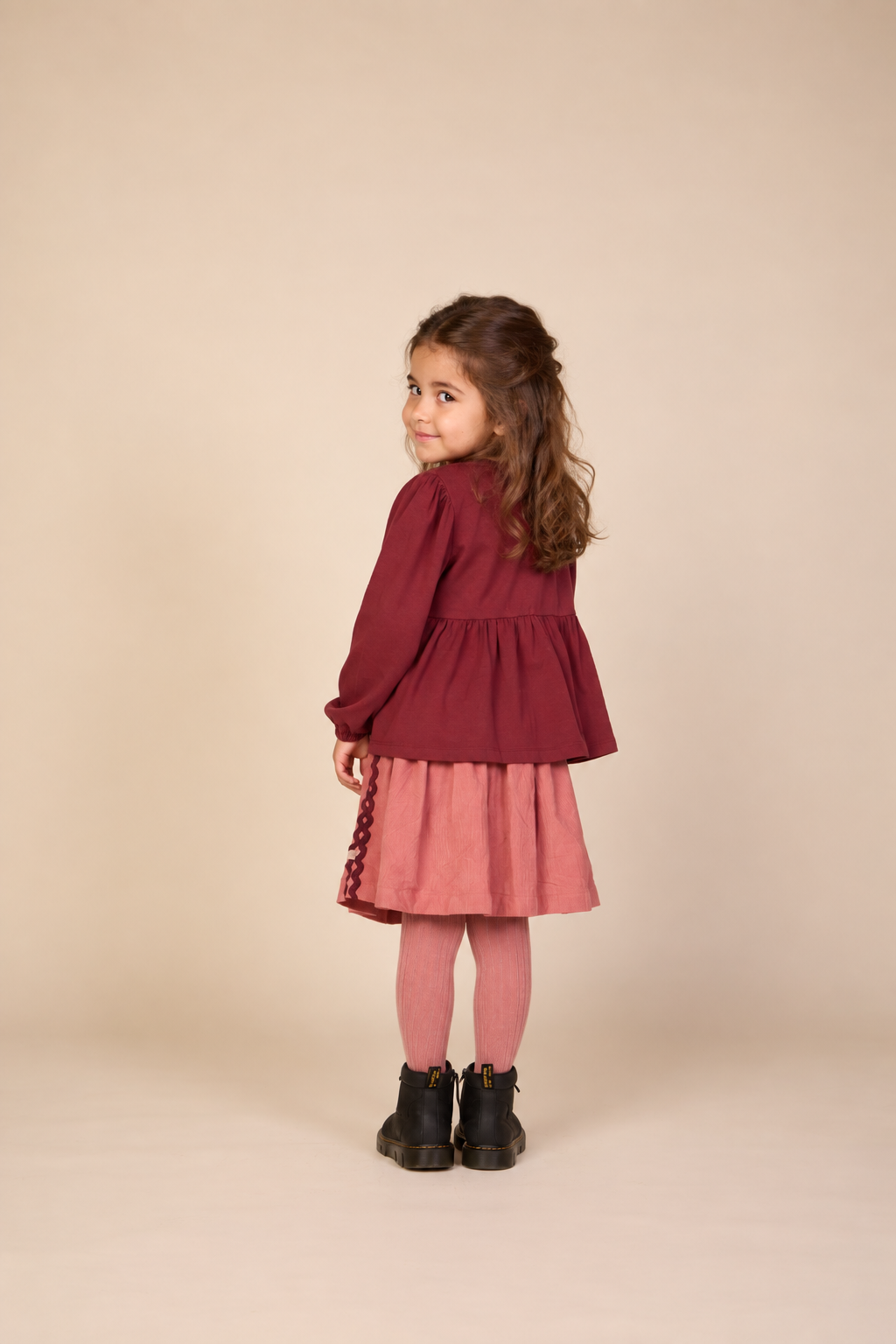 Fløjlsnederdel med zig-zag bånd Kids - Dusty Rose | 101479 Sille