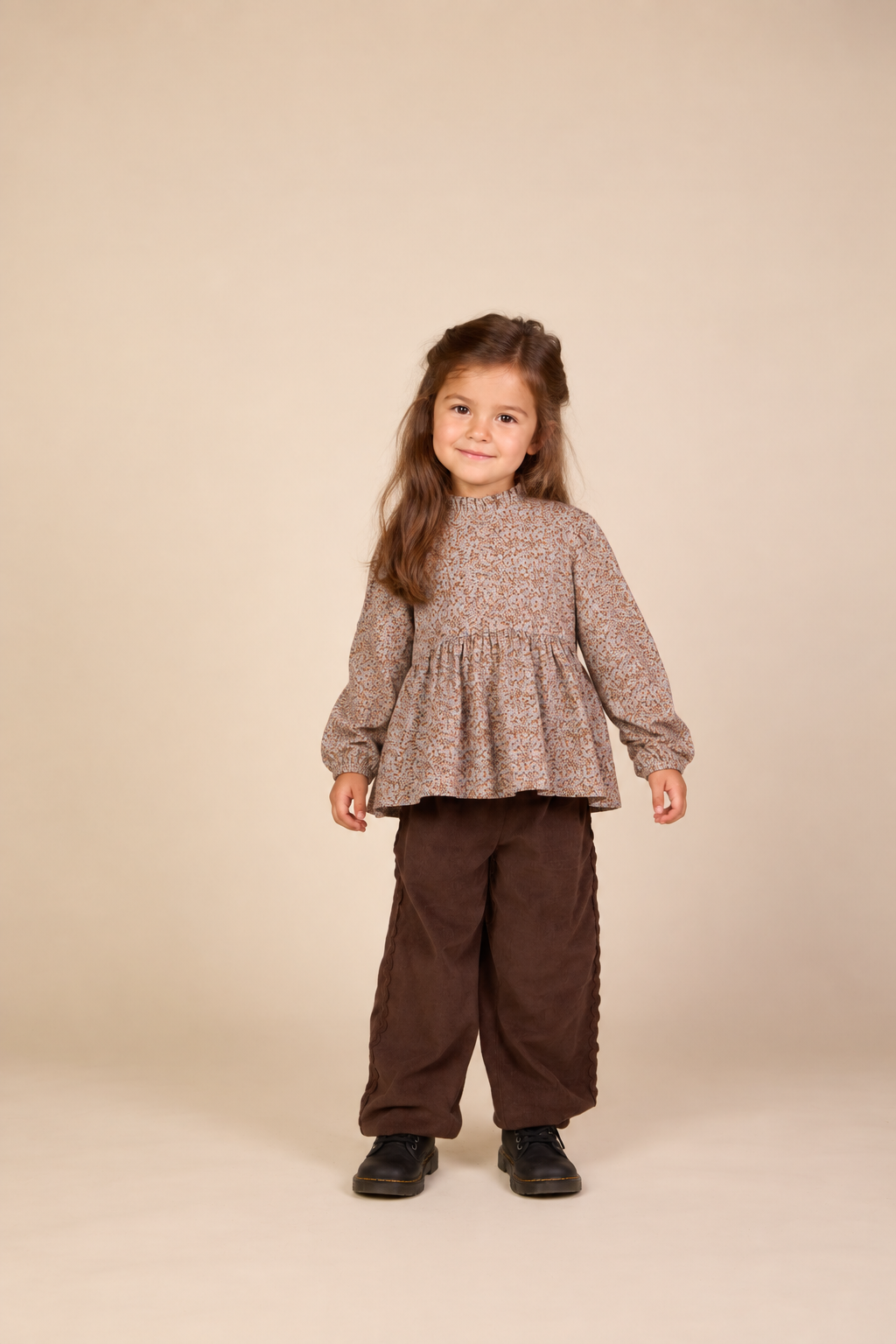 Småblomstret jerseybluse med peplum Kids - Blue/Brown | 101541 Heidi