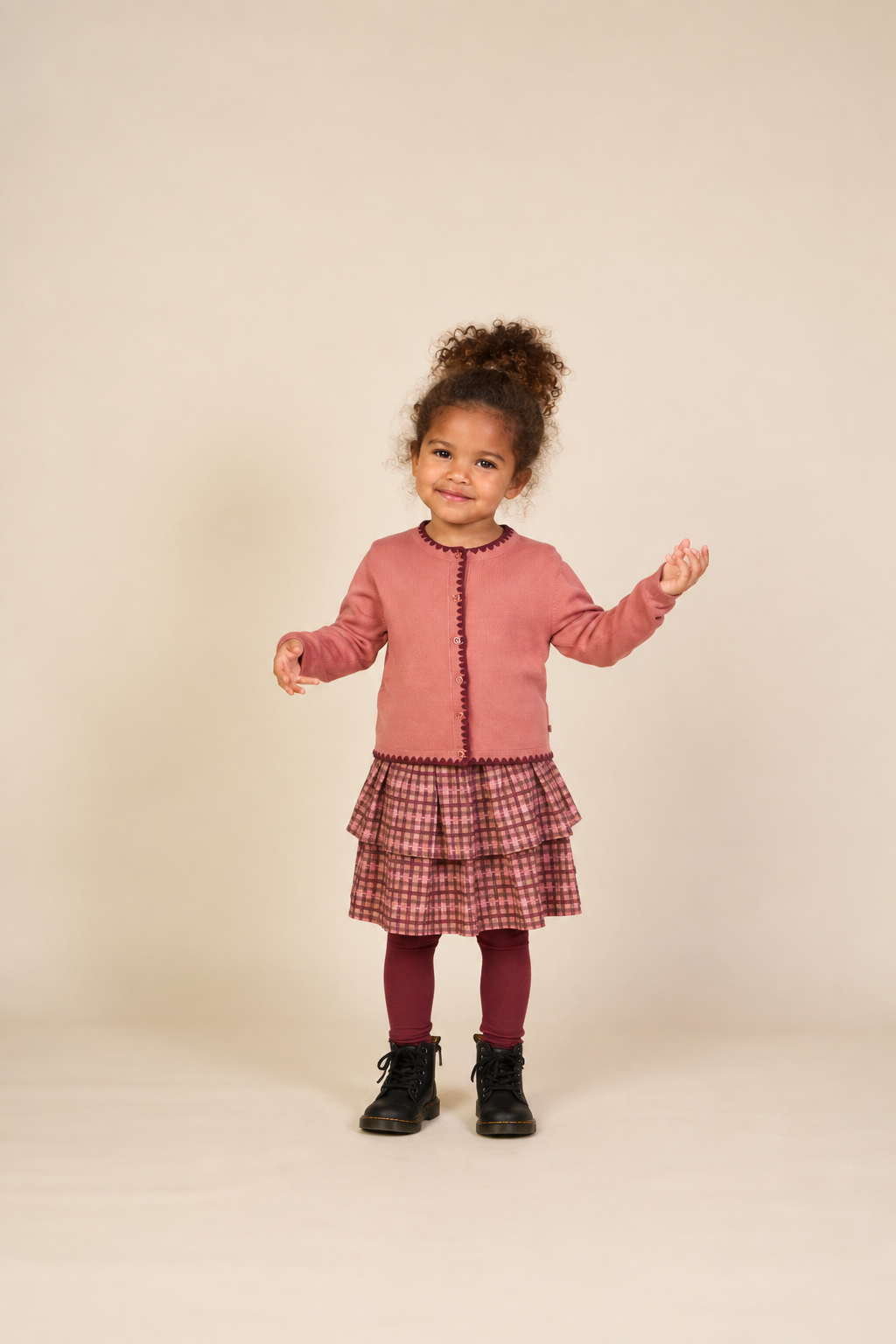 Cardigan med kontraststikninger Kids - Dusty Rose/Bordeaux | 101634 Lia