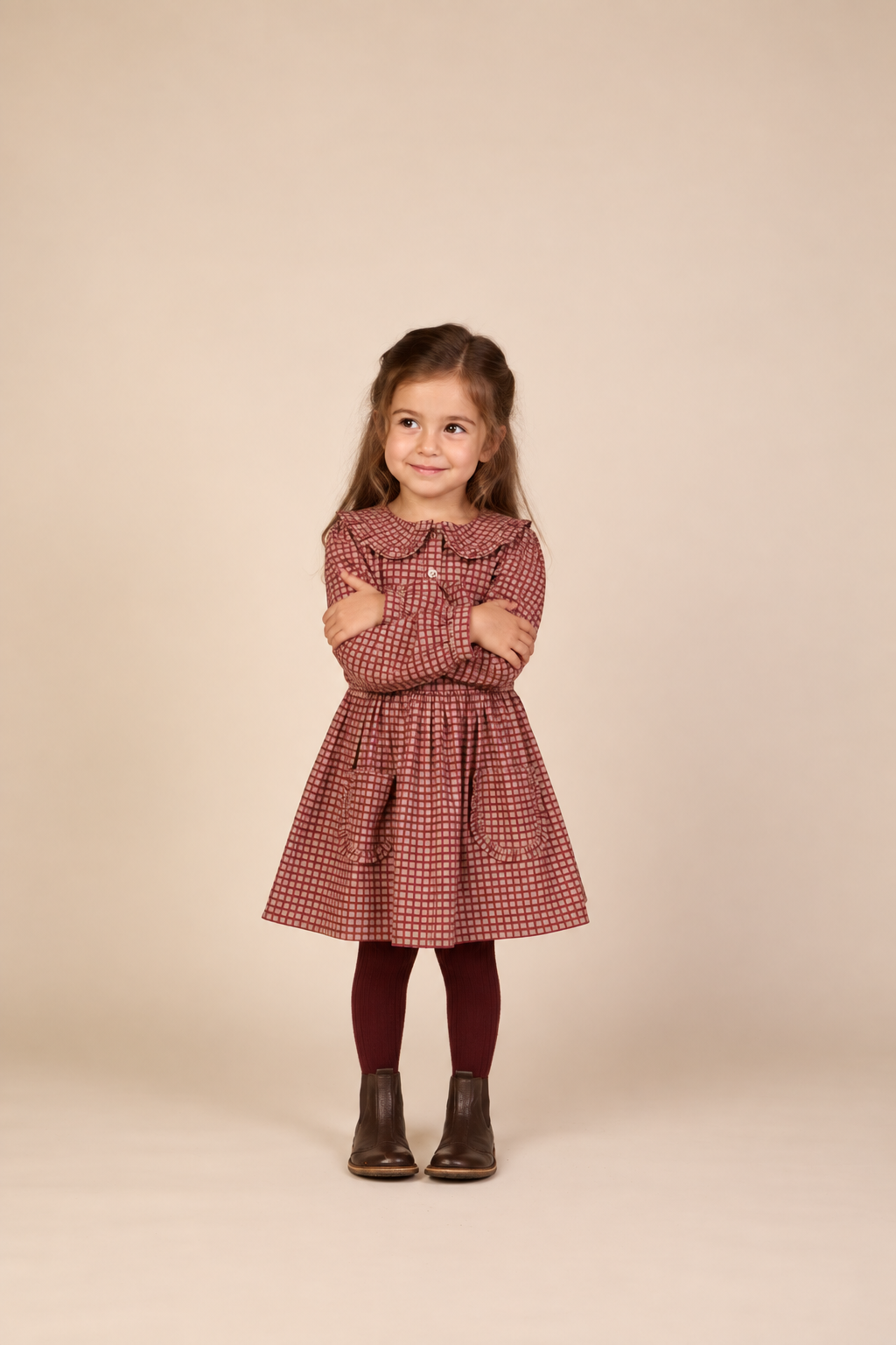 Poplin-bluse med flæsekrave Kids - Bordeaux Check | 101449 Julia