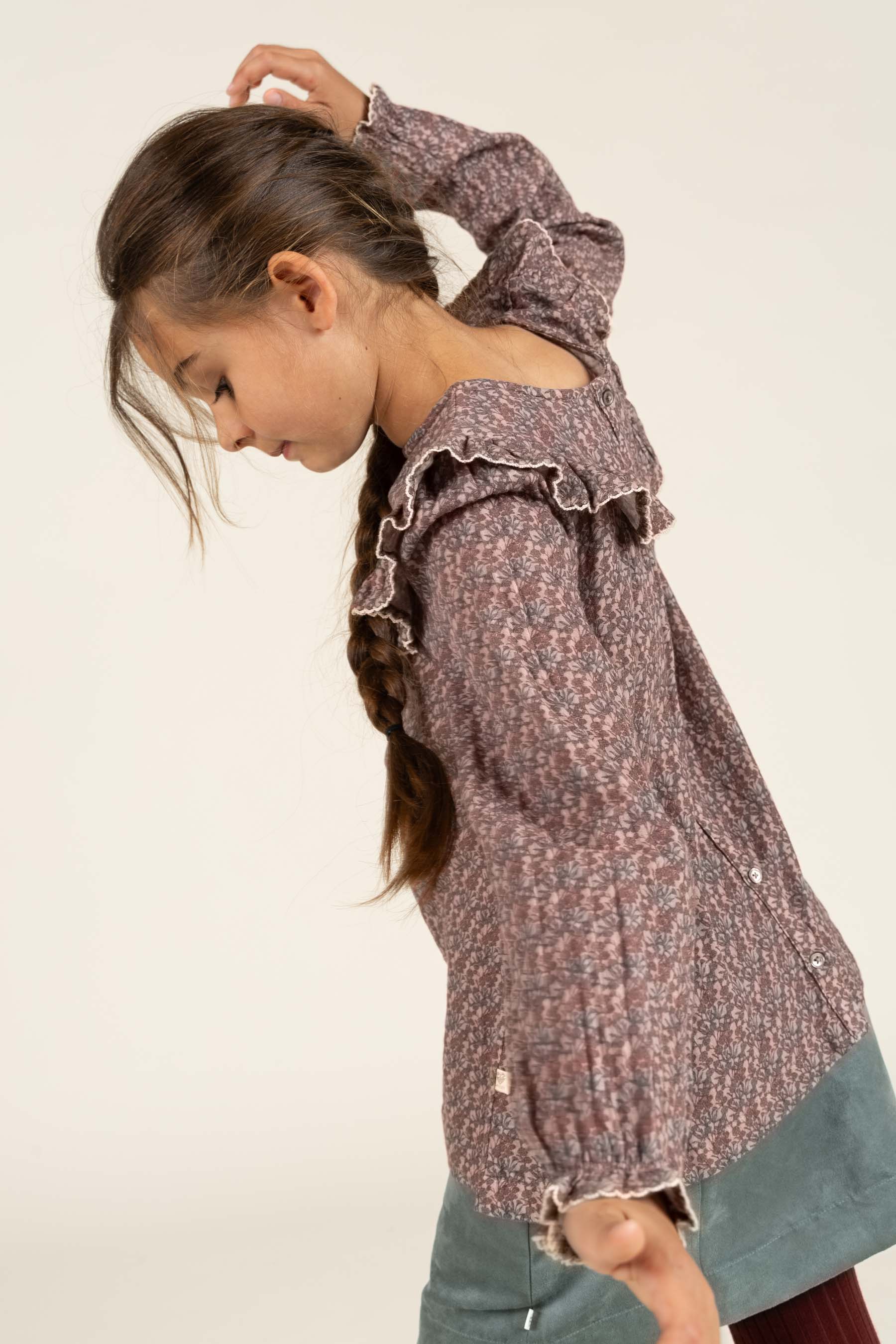 Vendbar Bluse i Printet Bomuld - Tween - Rose / Green | 100732 Maggie
