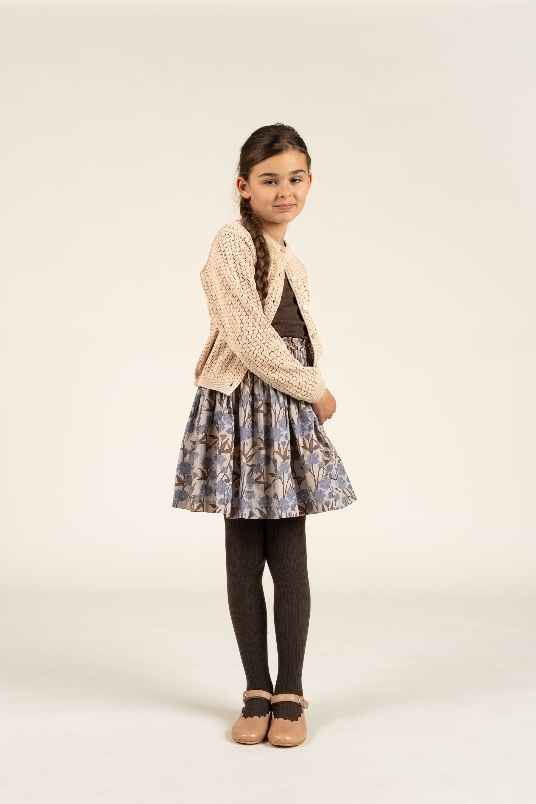 Bomulds Cardigan i pointelle strik - Tween - Caffe Latte | 100684 Esme