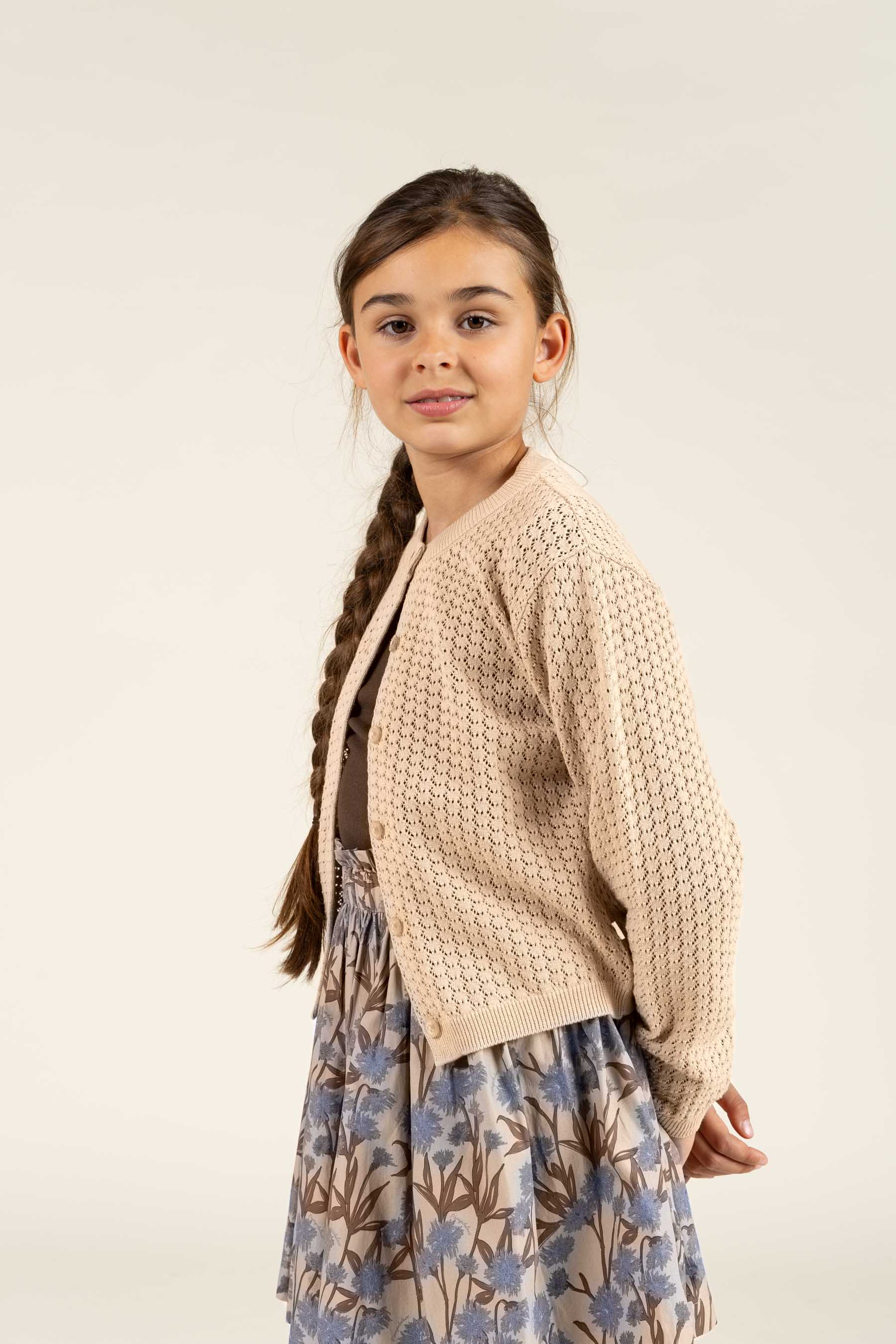 Bomulds Cardigan i pointelle strik - Tween - Caffe Latte | 100684 Esme