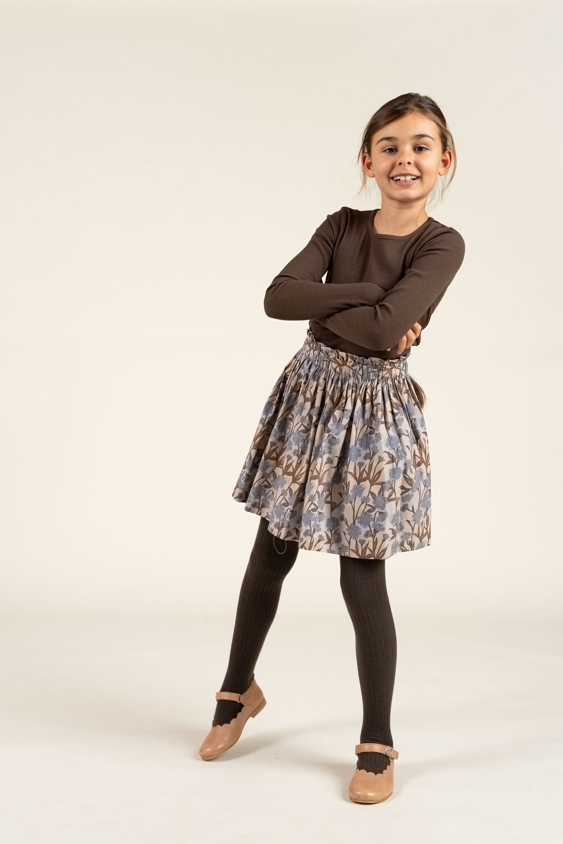 Nederdel i Printet bomulds-poplin - Tween - Blue / Brown | 100716 Amy