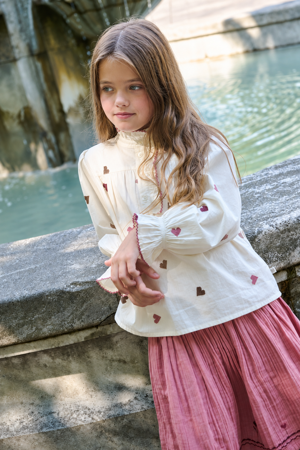 Bomuldsbluse med hjertebroderi Tween - Rose/Bordeaux | 101458 Elina