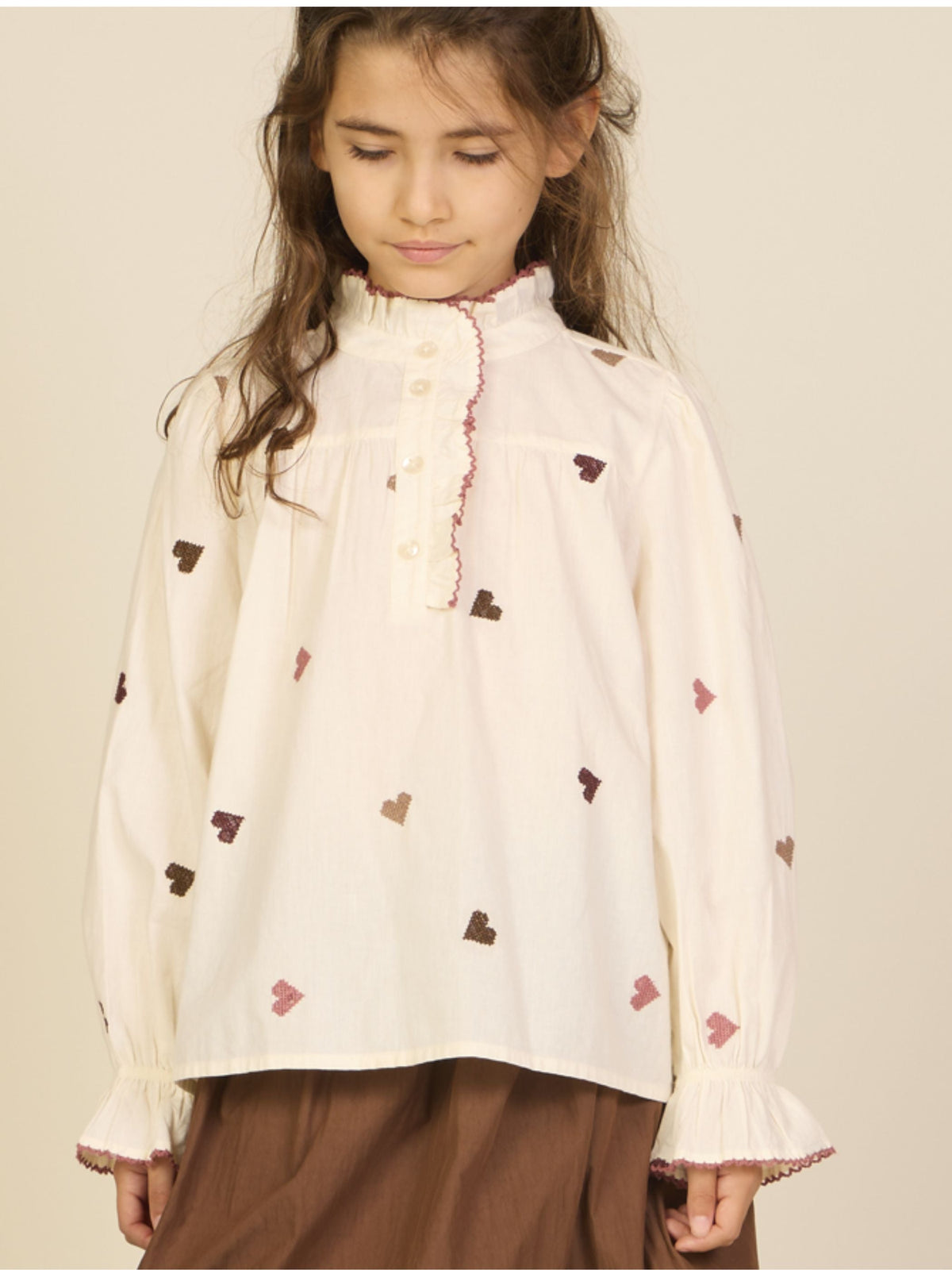 Bomuldsbluse med hjertebroderi Tween - Rose/Bordeaux | 101458 Elina