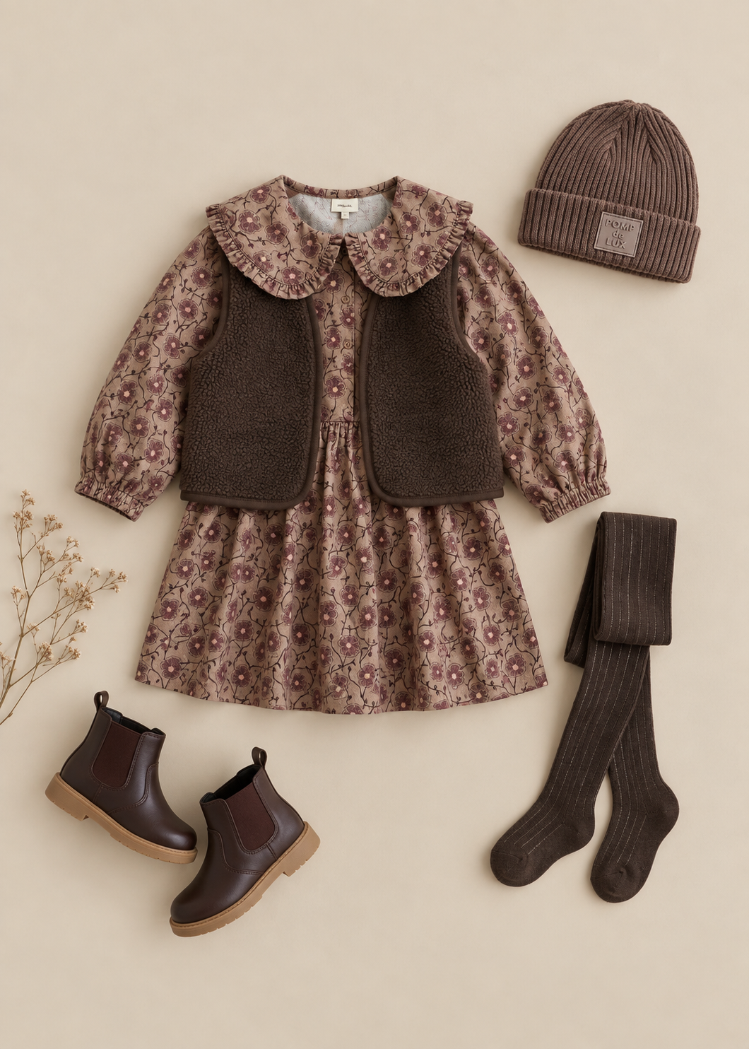 Blomstret bomuldskjole med flæsekrave Kids - Rose/Bordeaux | 101425 Nova