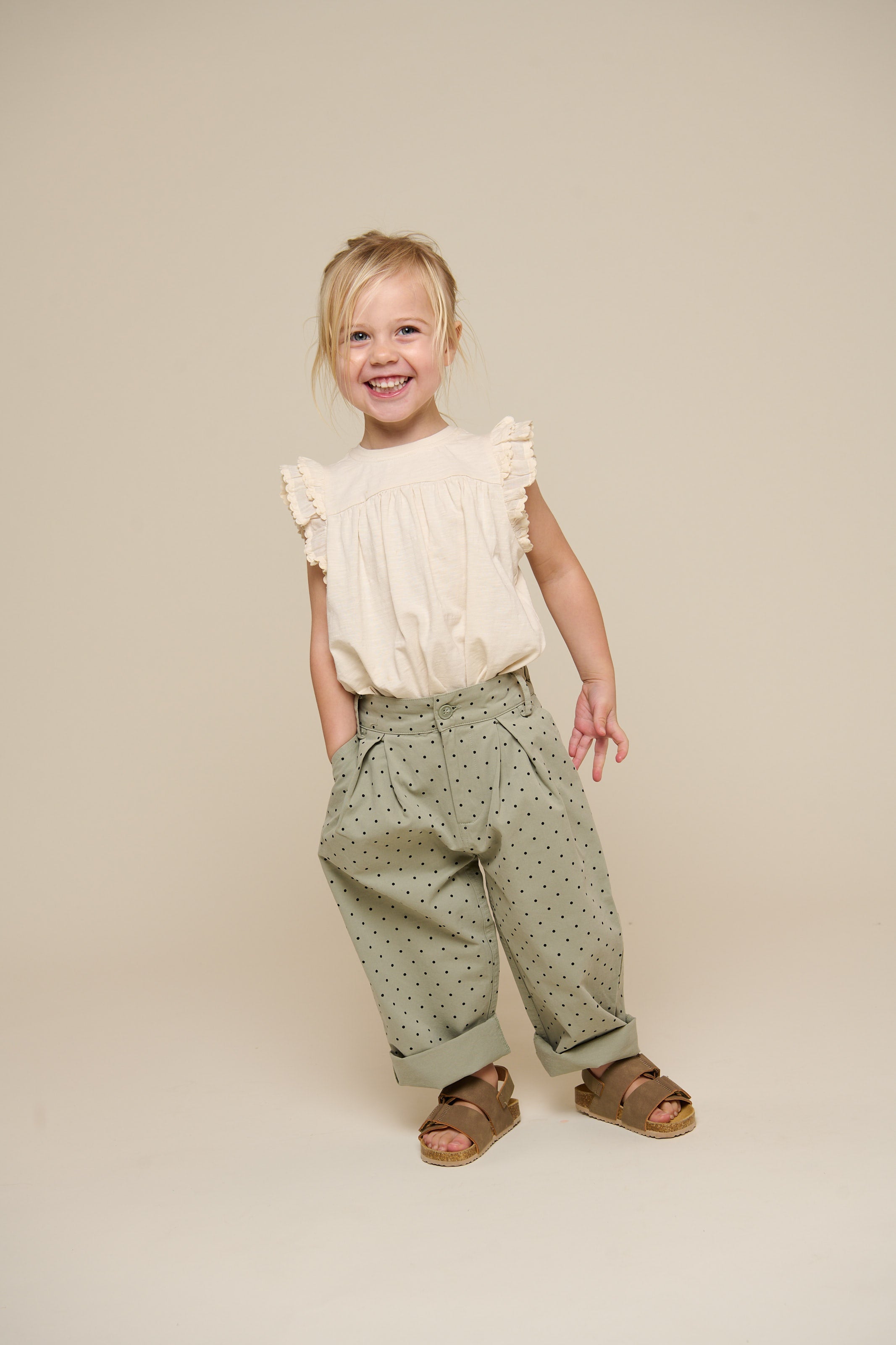 Twill-Bukser med prikker - Kids - Dusty Green | 100616 Iris