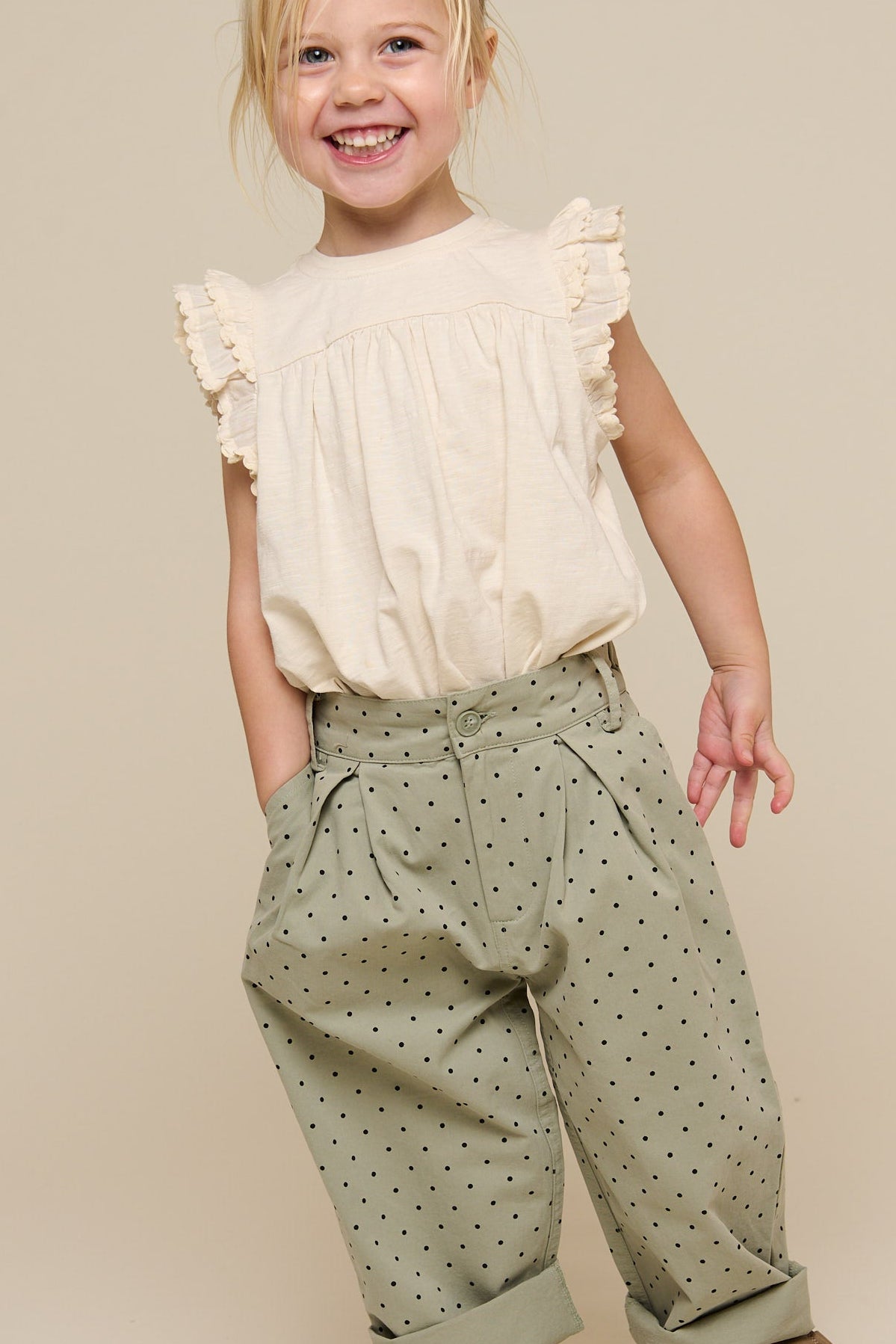 Twill-Bukser med prikker - Kids - Dusty Green | 100616 Iris