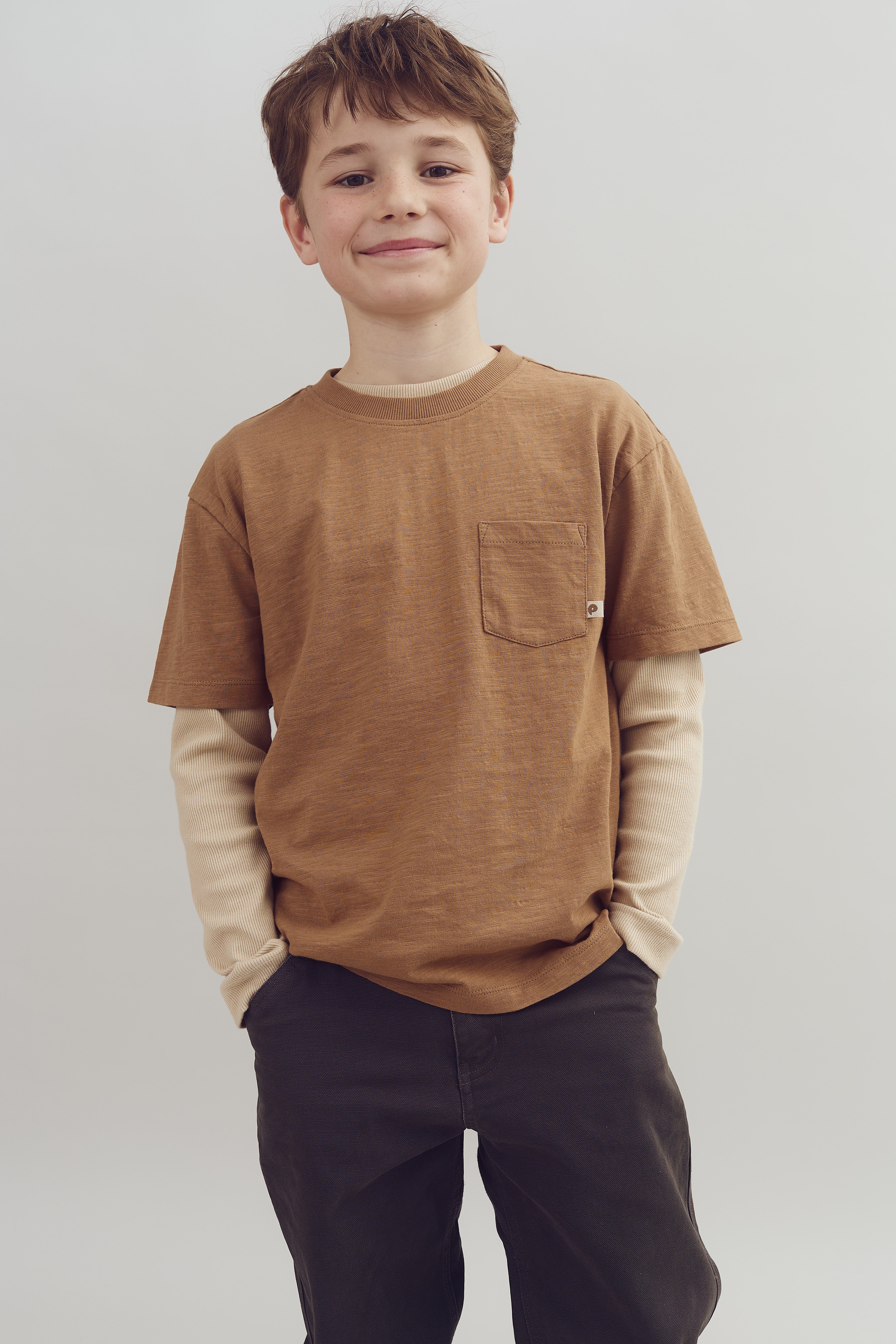 Langærmet Basic Rib T-shirt - Tweens - Beige