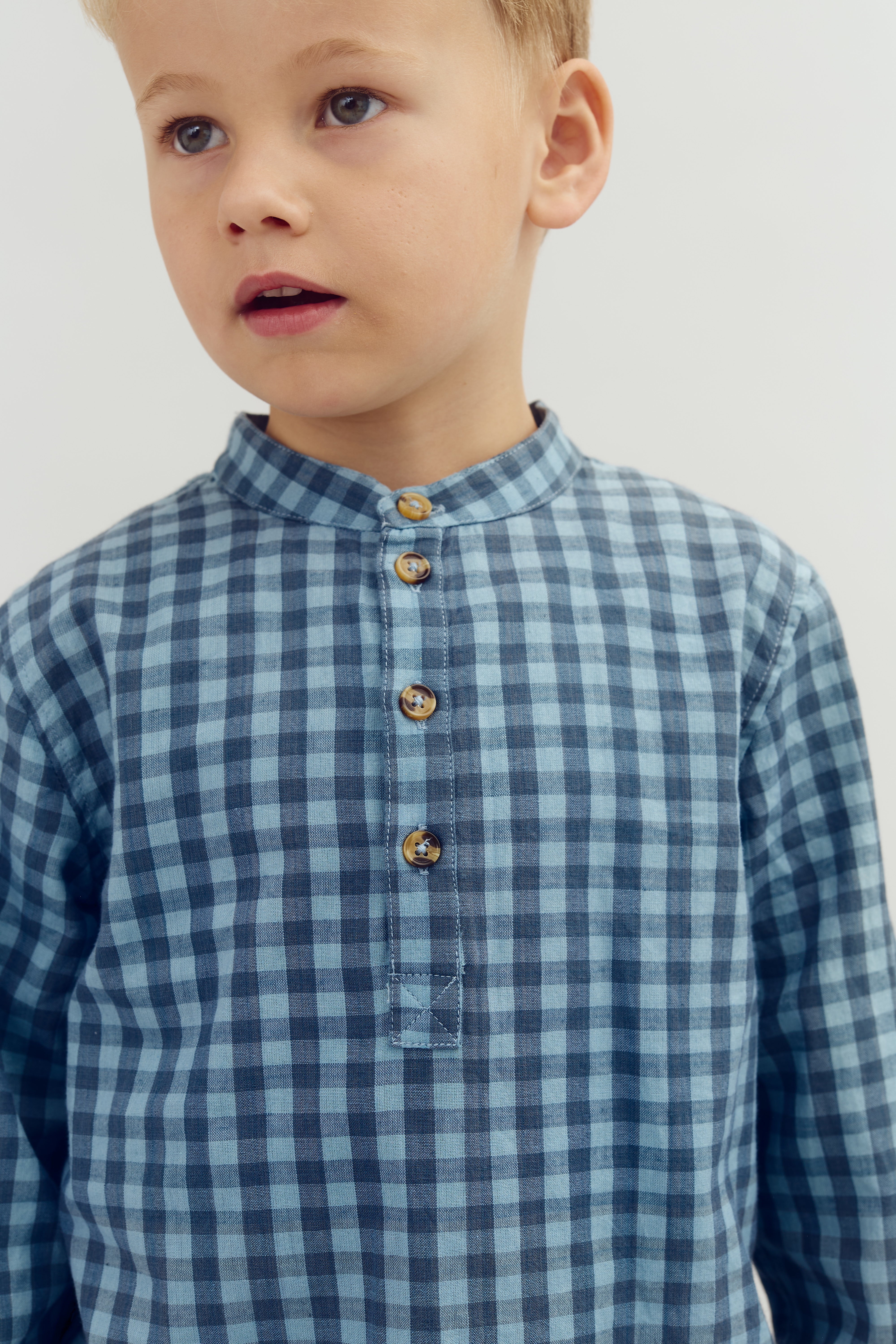 Micro Gingham-skjorte i bomuld - Kids - Blue