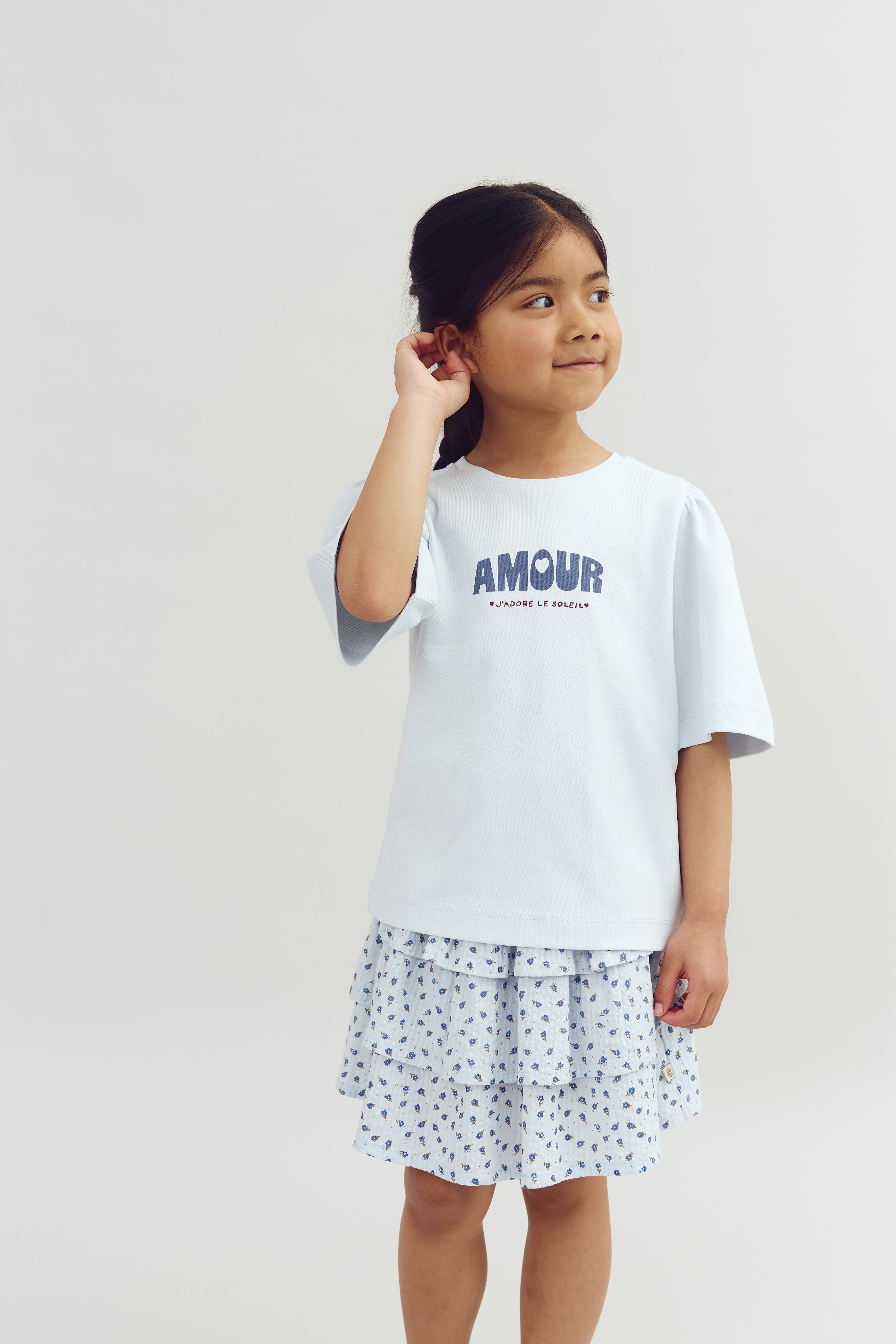 T-Shirt med Puffærme og Print - Lidt blå | 100260 Rosa