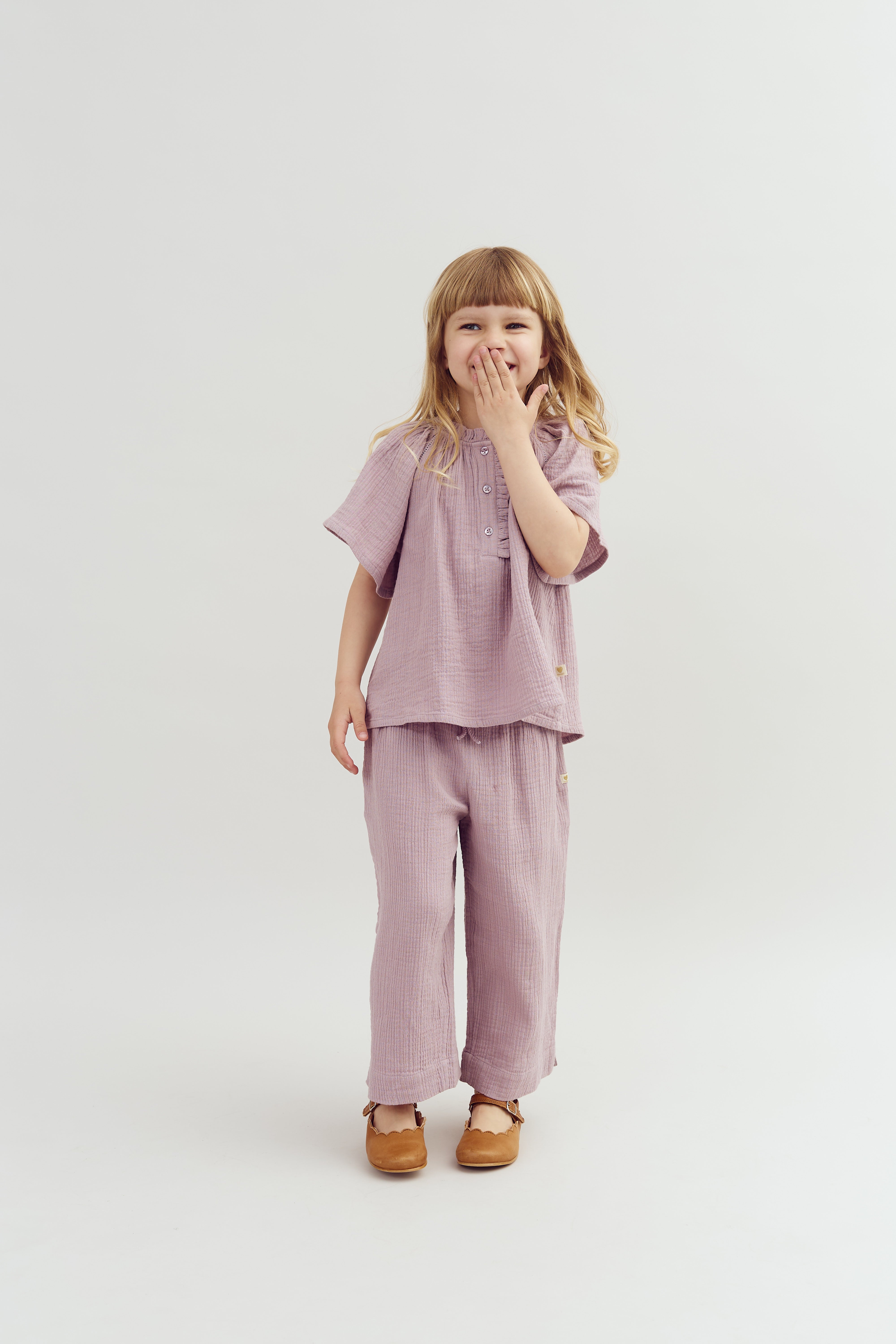 Bluse med Musselin stolpelukning - Lilla | 100240 Ella
