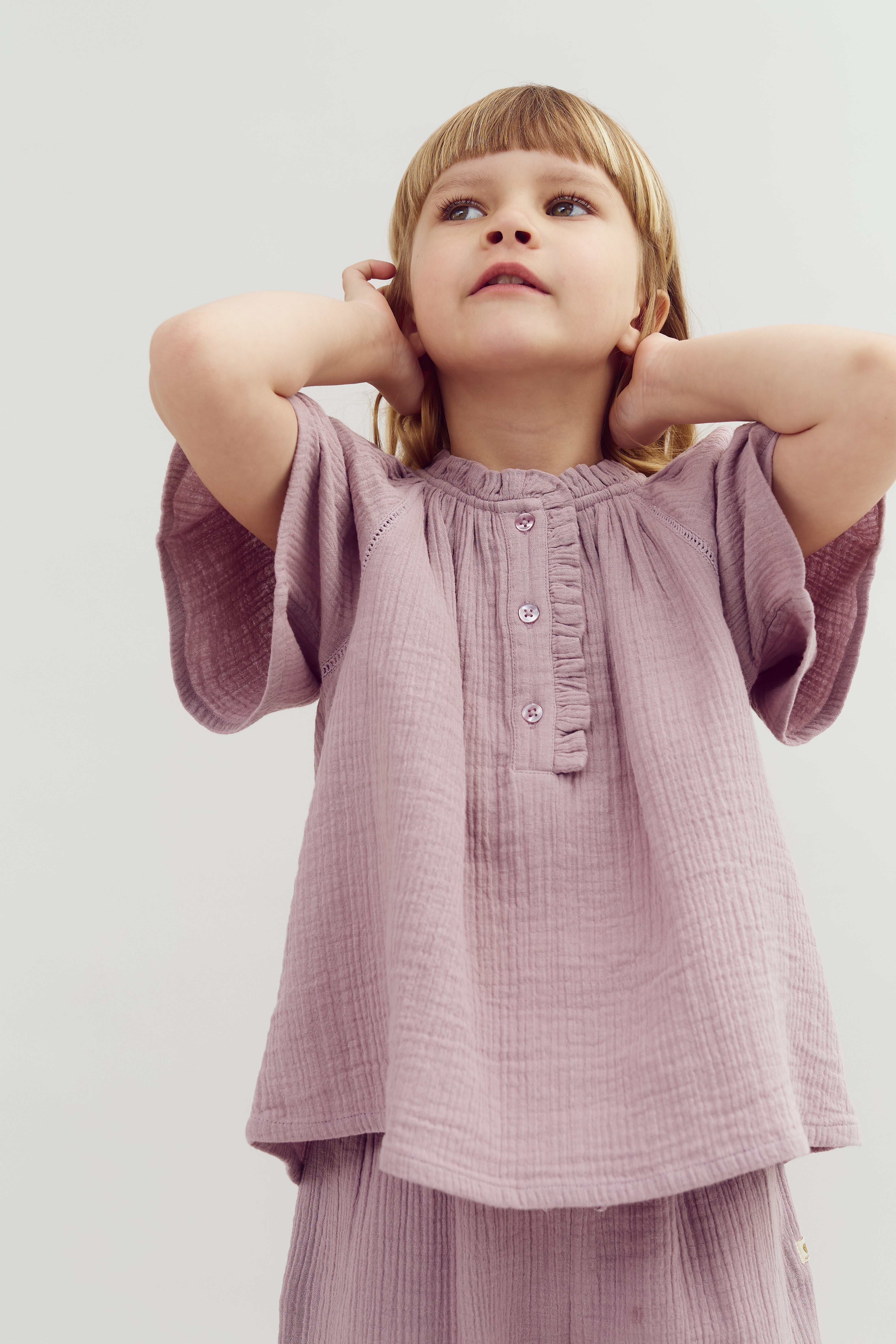 Bluse med Musselin stolpelukning - Lilla | 100240 Ella